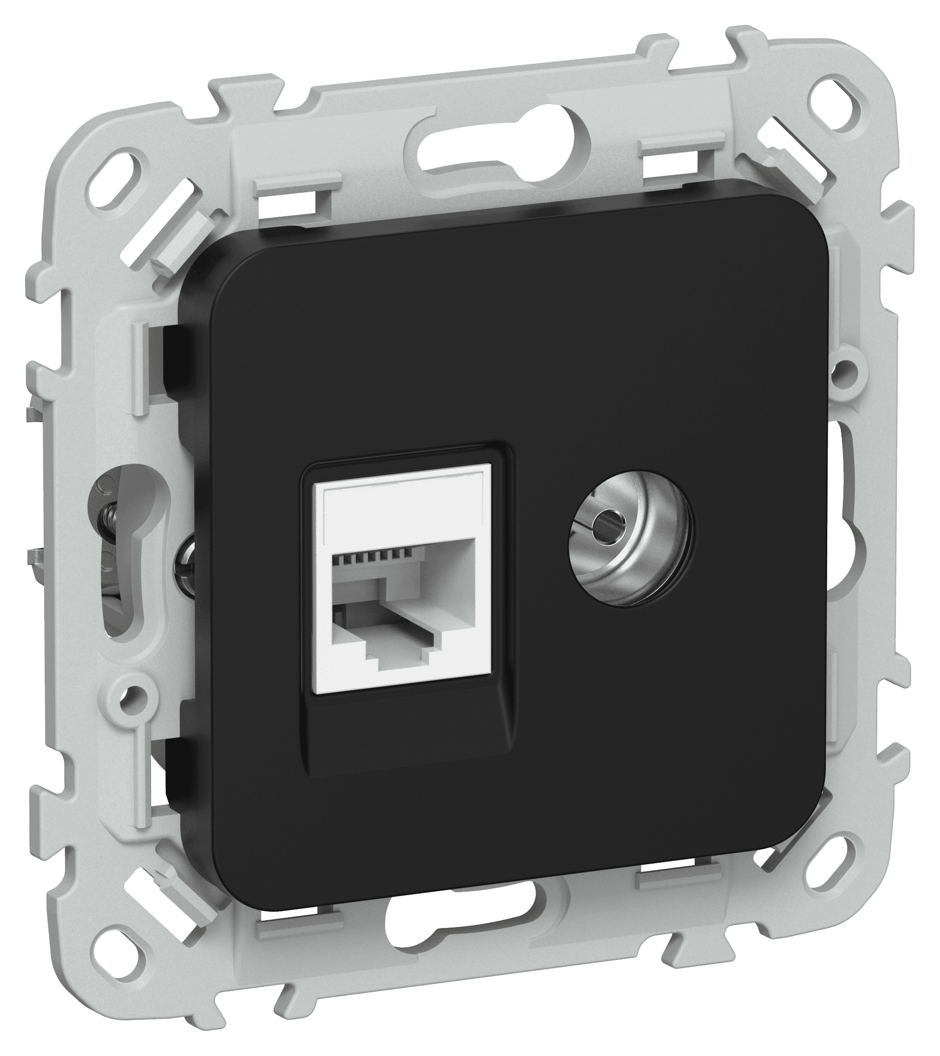 FLITE Розетка 2-местная RJ45/TV категория 6 UTP РКТВ6-2-0-ФлЧ черный IEK