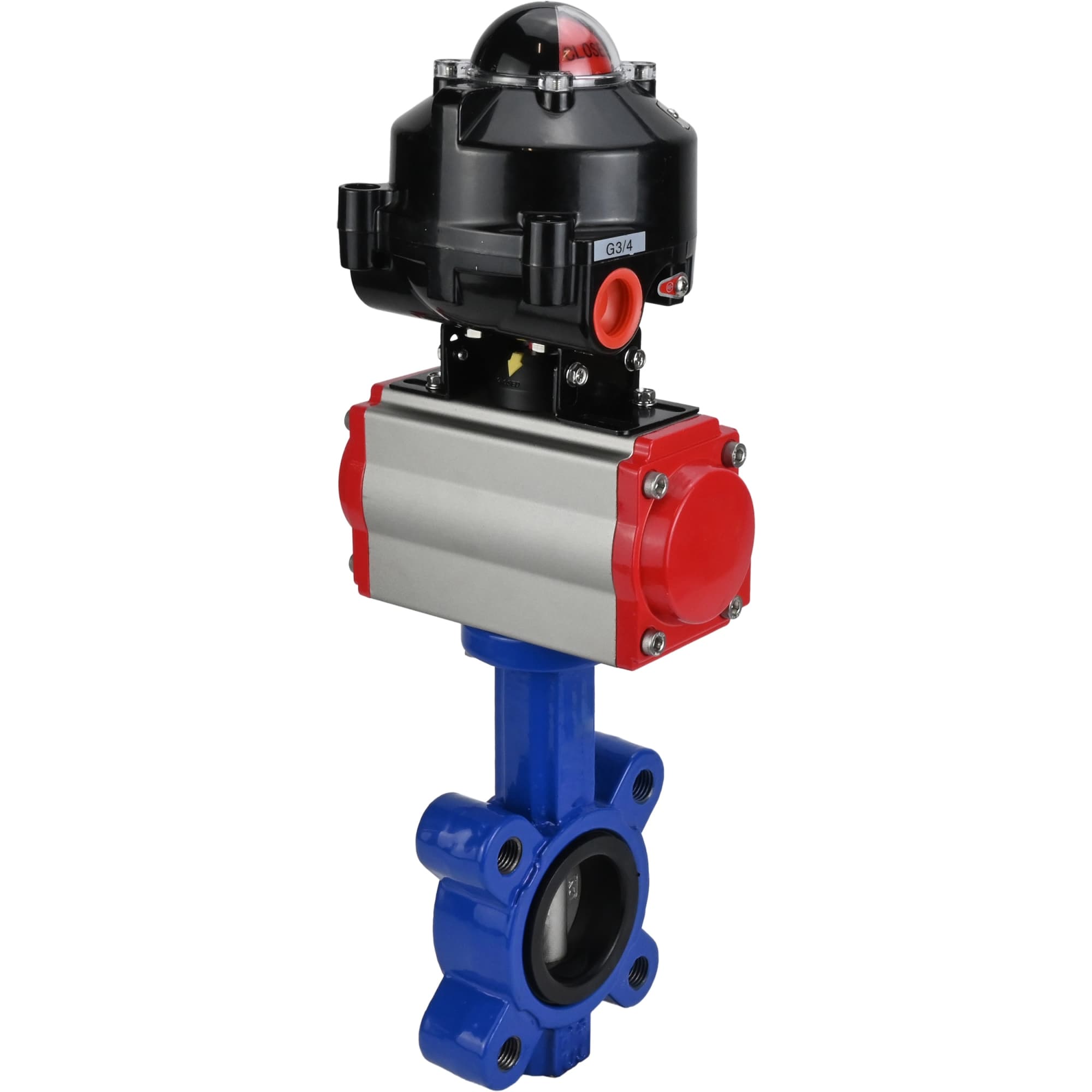Затвор дисковый поворотный QT450-304-EPDM-2W-Fb-H Ду50 Ру16 корпус чугун QT450, диск нержавеющая сталь 304, уплотнение EPDM, с пневмоприводом SA-083 и БКВ LSB-510-02ExM12-250