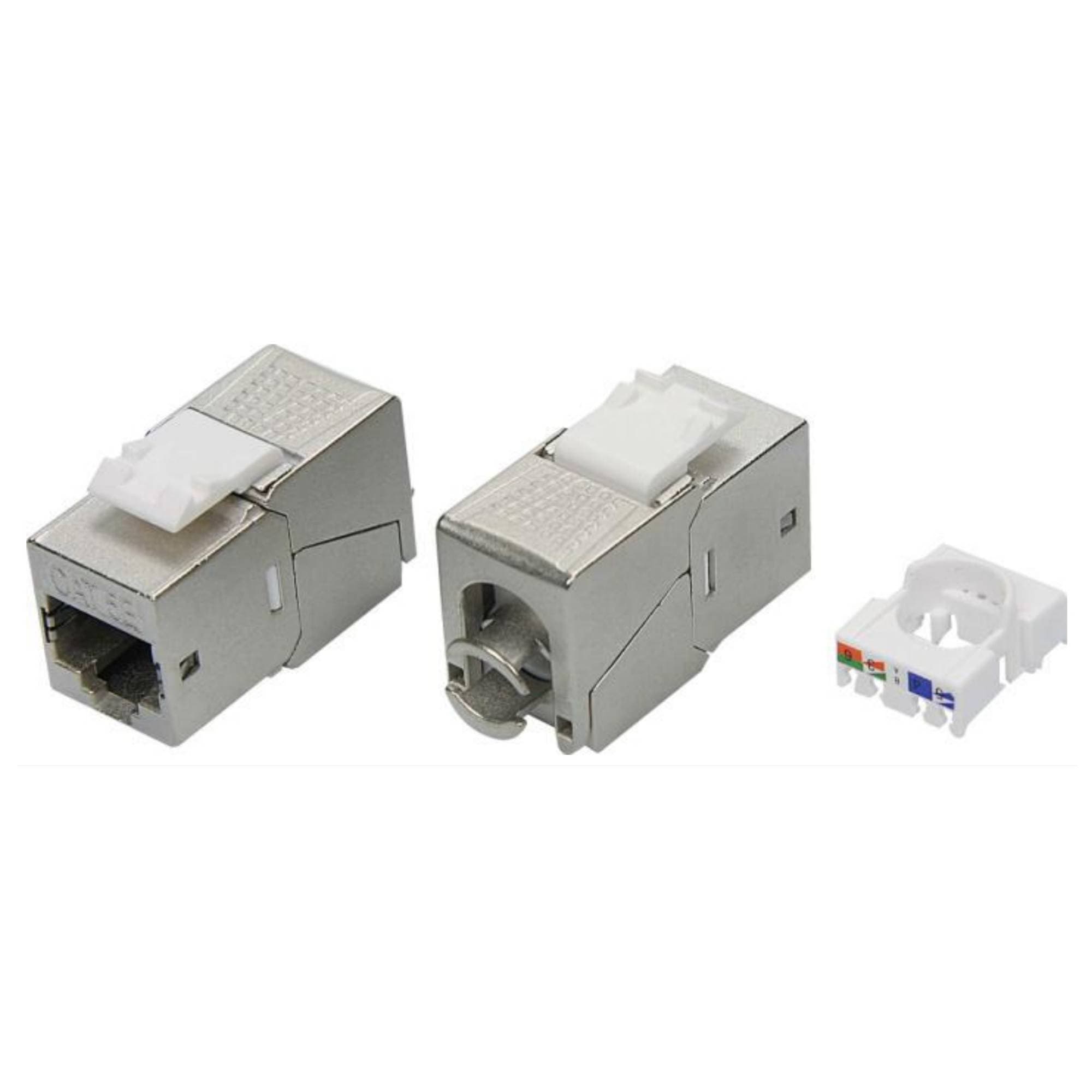 Модуль Кейстоун (Keystone) RJ45 CAT 5E экранированный (STP). 180 градусов. серебристый (упаковка 12 шт)
