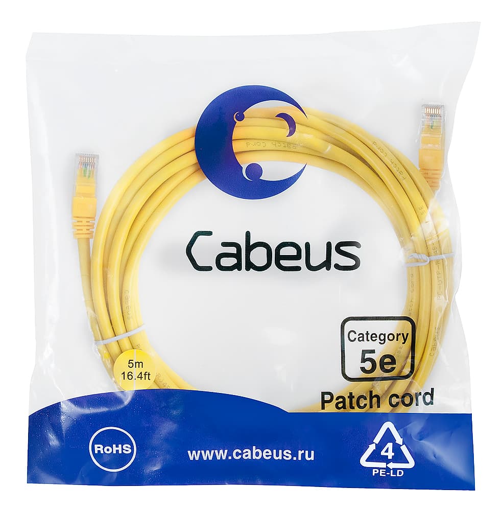 Патч-корд U/UTP, категория 5е, 2xRJ45/8p8c, неэкранированный, желтый, LSZH, 5м