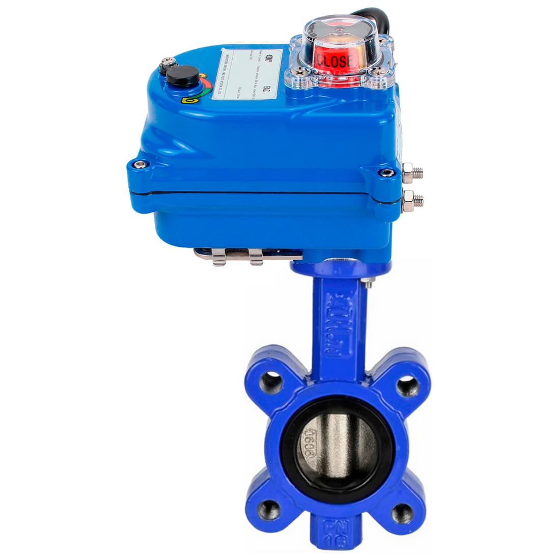 Затвор дисковый поворотный QT450-QT450-EPDM-2W-Fb-H Ду50 Ру16 межфланцевый, корпус чугун QT450, диск чугун QT450, уплотнение EPDM, с электроприводом 003 blue 12В