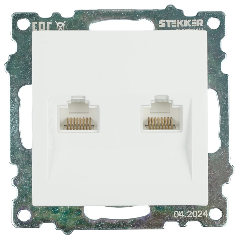 Розетка компьютерная 2-местная RJ-45 (механизм) серия Катрин белый STEKKER