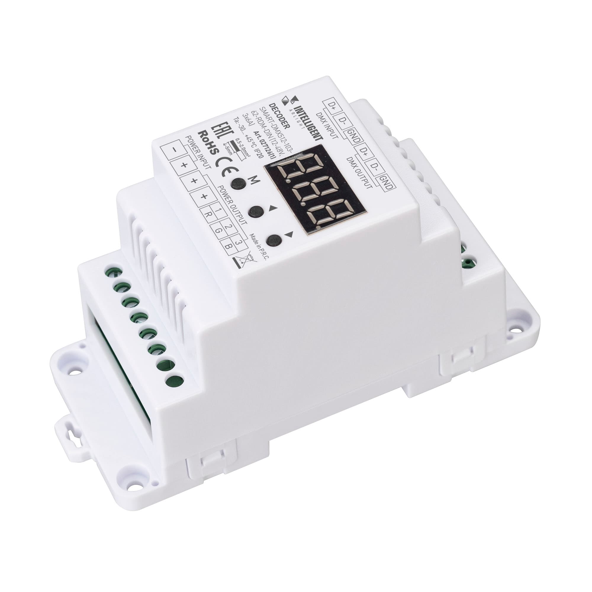 INTELLIGENT ARLIGHT Декодер SMART-DMX512-103-62-RDM-DIN (12-48V, 3x6A) (IARL, IP20, пластик, 5 лет)