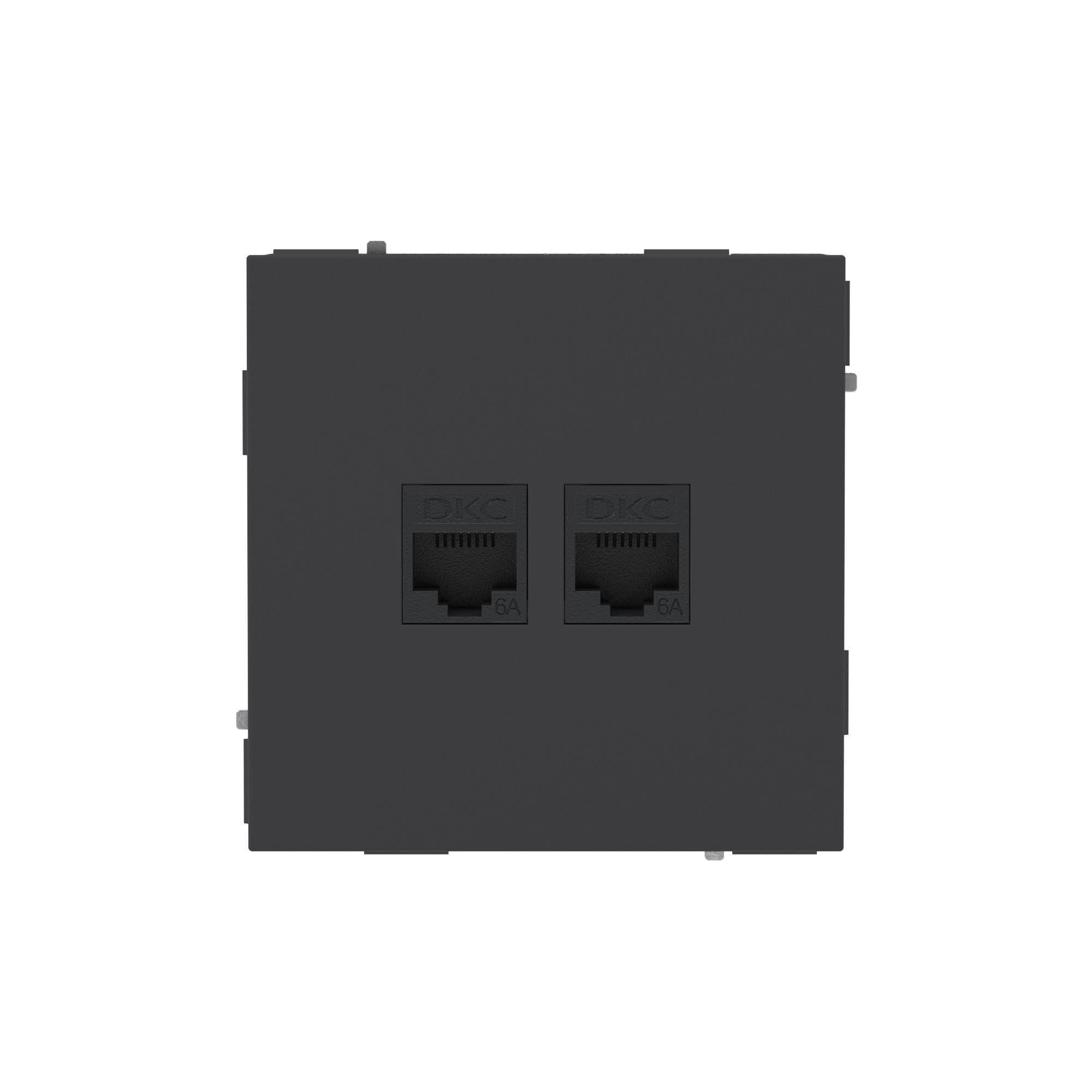 Компьютерная розетка RJ-45 без шторки, кат.6А двойная, KANT, черный уголь