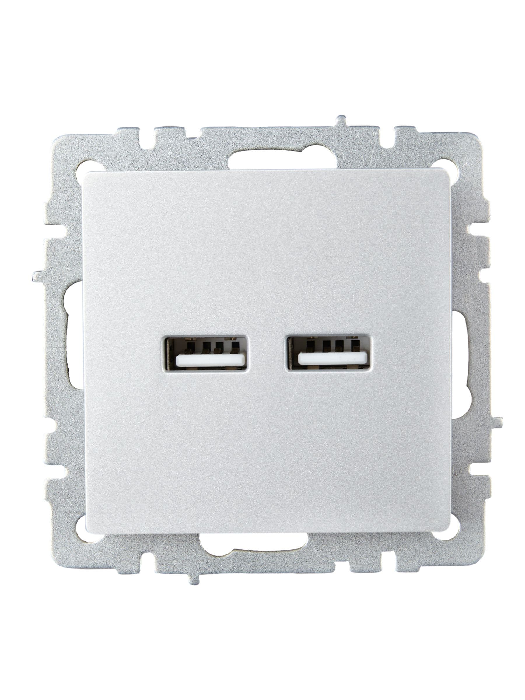 BRITE Розетка USB A+A 5В 3,1А РЮ10-1-БрА алюминий IEK
