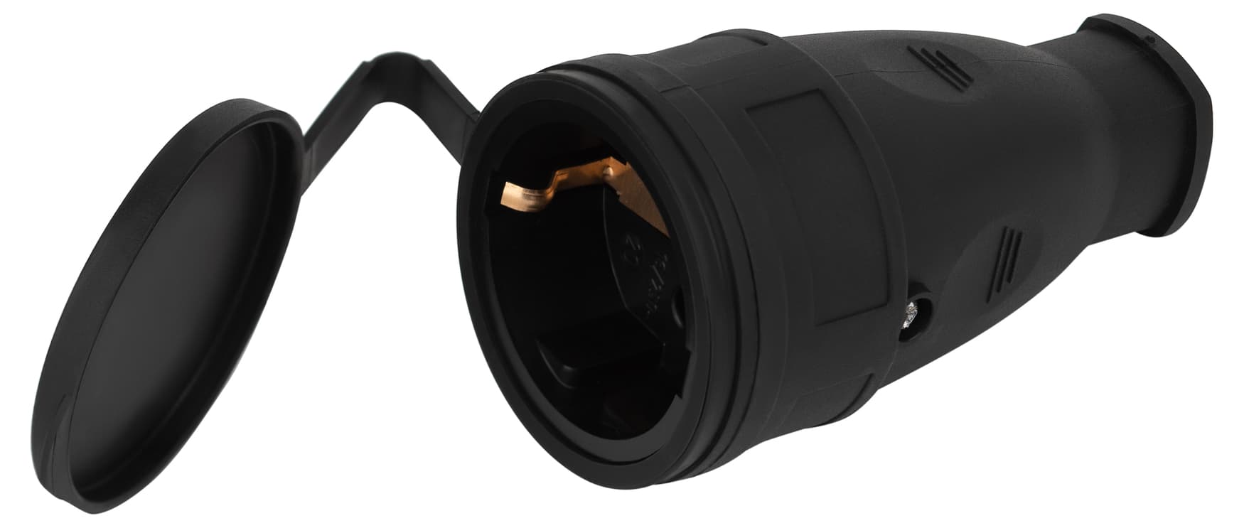 Розетка RX10-B-IP44 каучуковая c заземлением 16А IP44 прямая черная