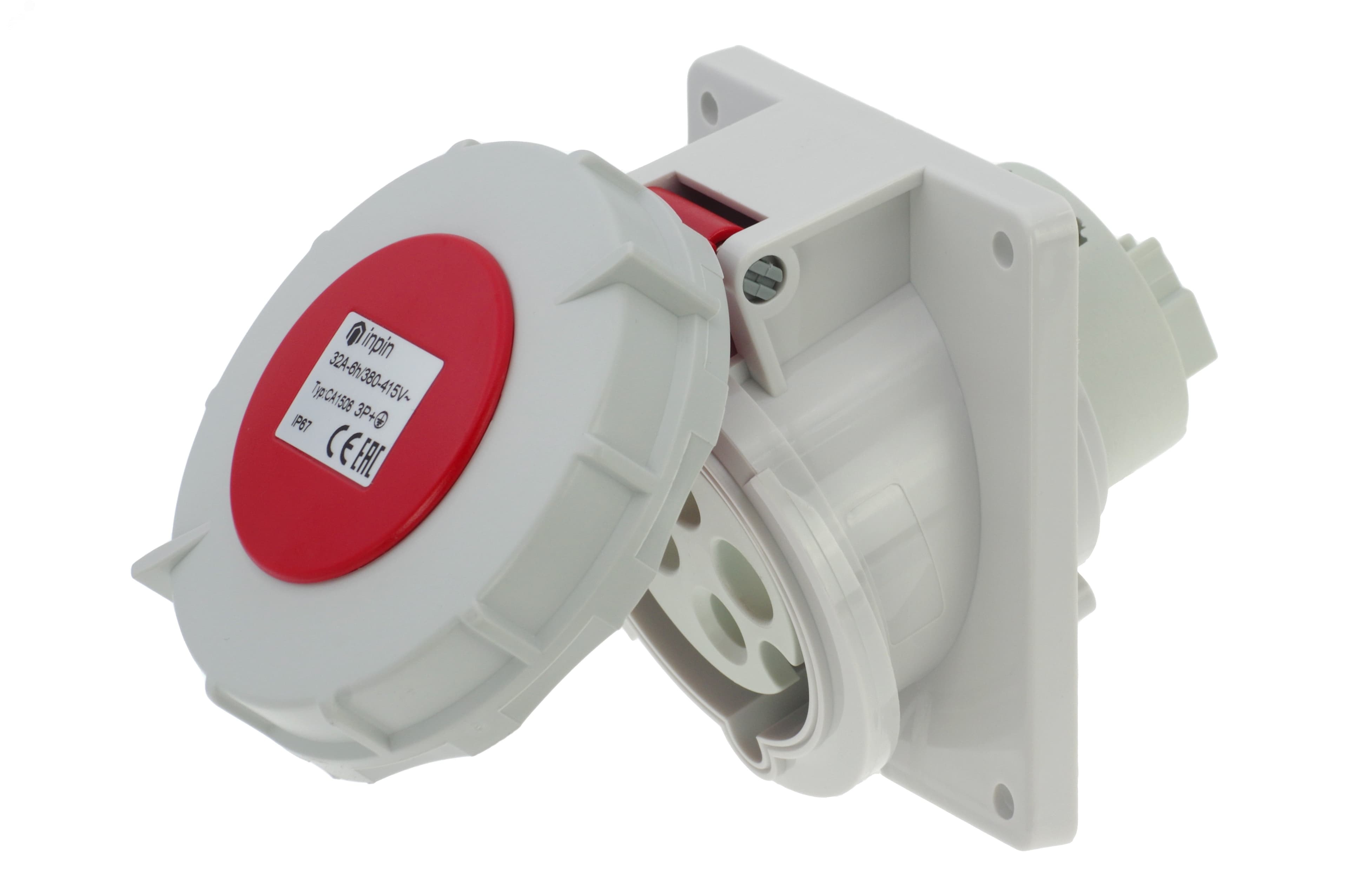 Розетка встраиваемая наклонная 32A/400V/3P+E/IP67, фланец 92x100