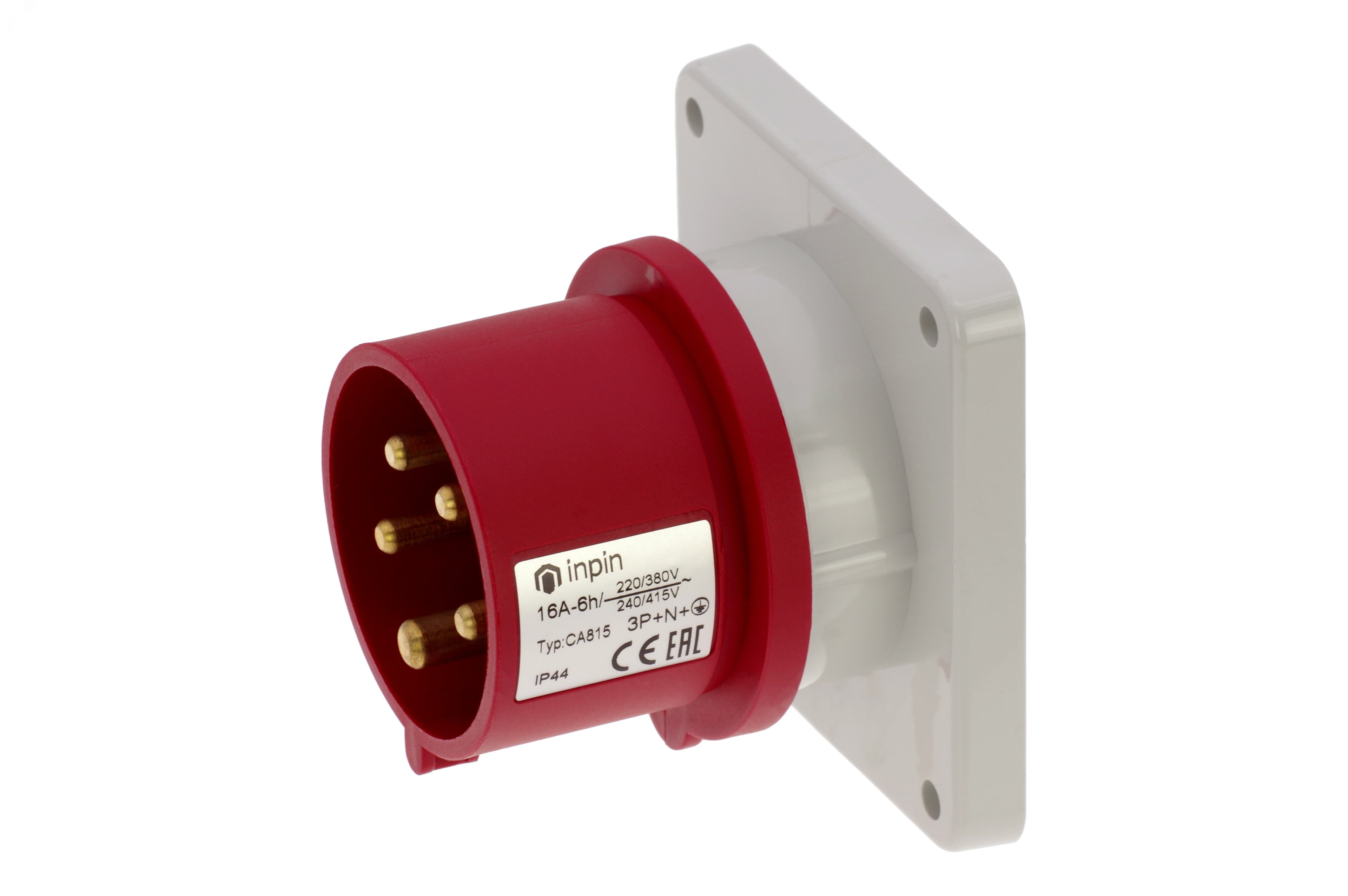 Вилка встраиваемая 16A/400V/3P+N+E/IP44, фланец 86x86