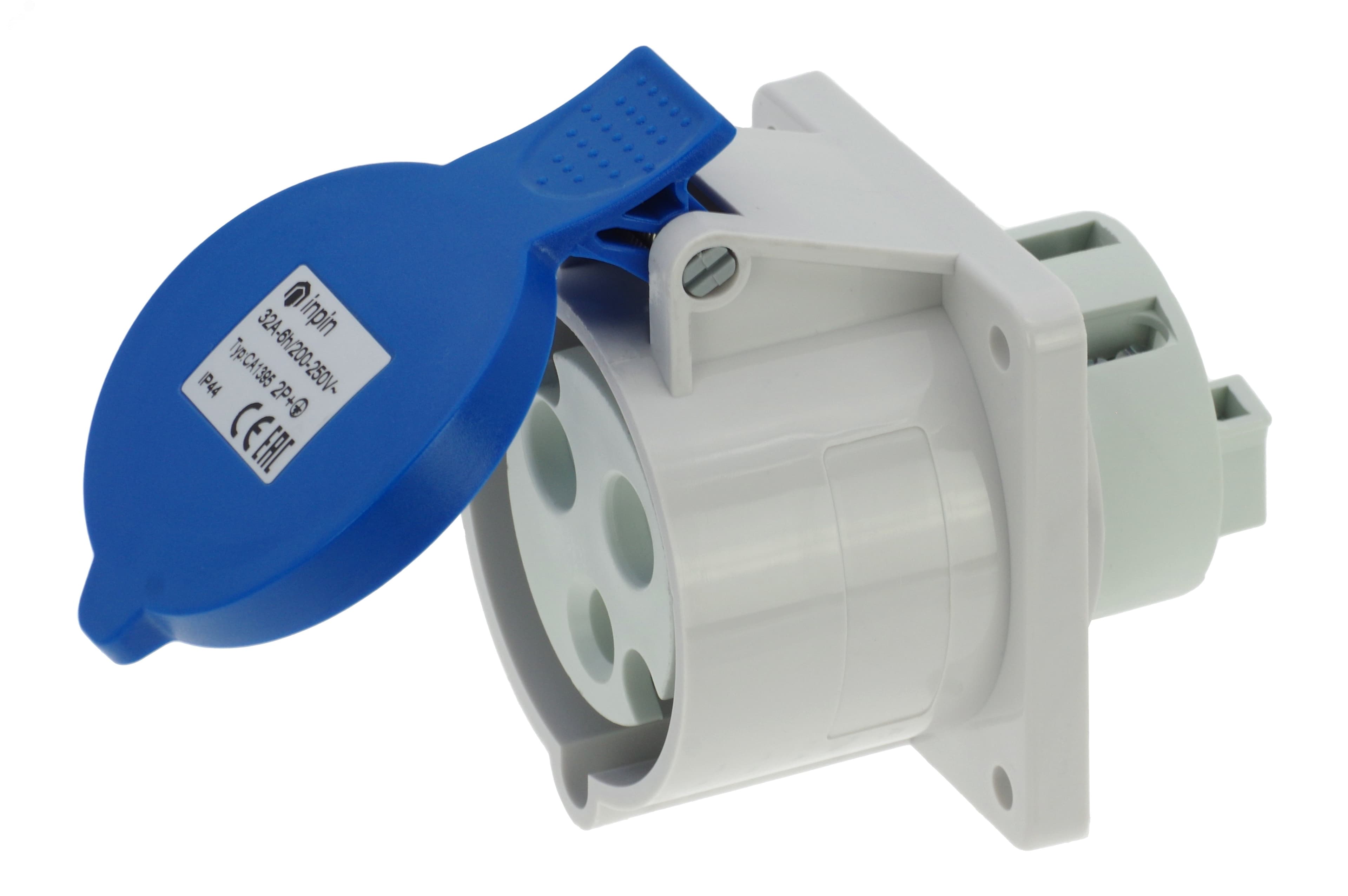 Розетка встраиваемая 32A/230V/1P+N+E/IP44, фланец 75x75