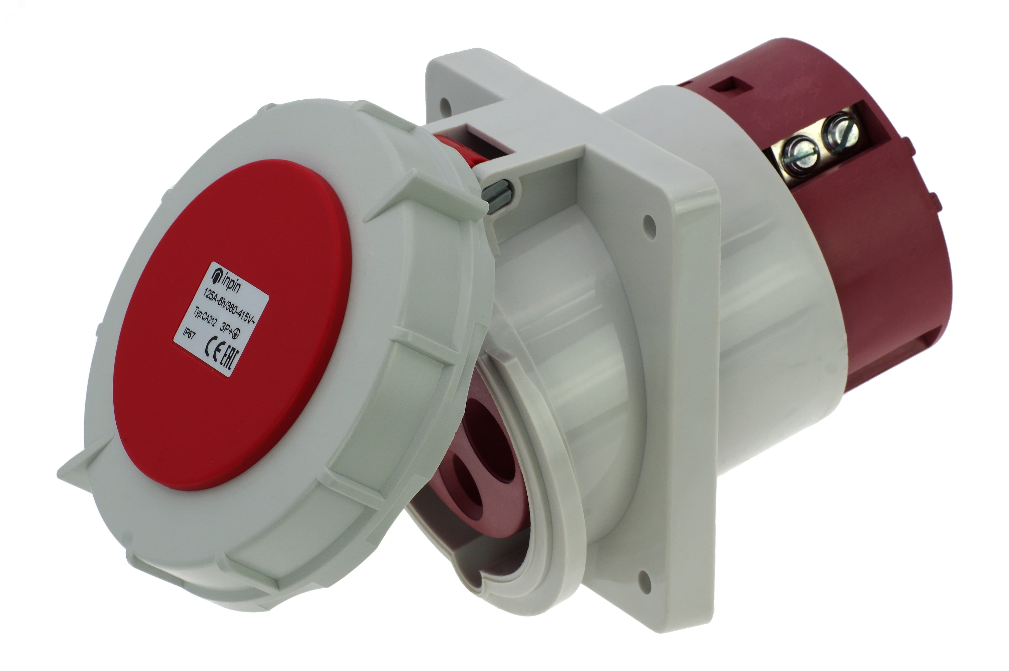 Розетка встраиваемая наклонная 125A/400V/3P+E/IP67, фланец 110x114
