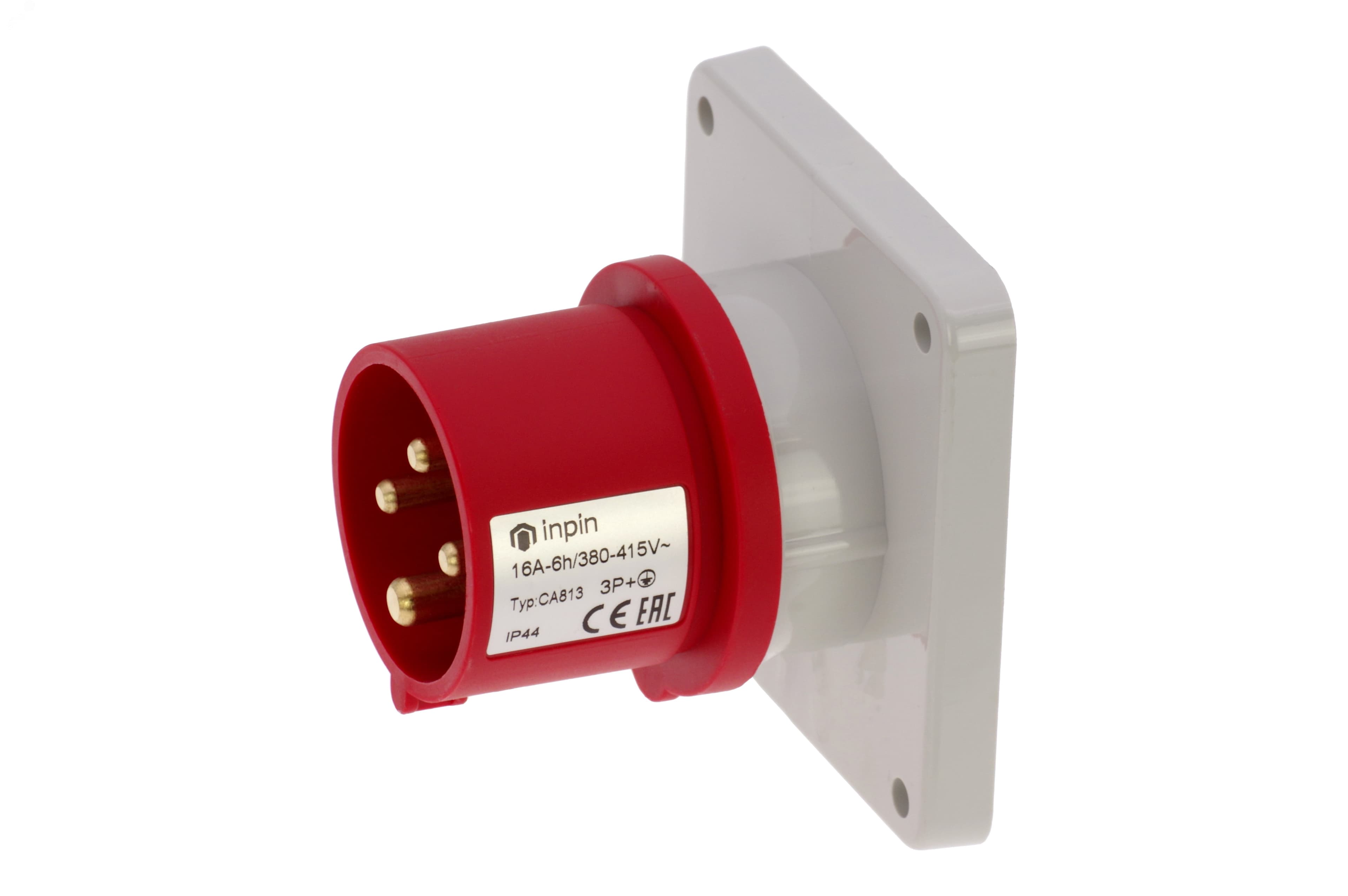 Вилка встраиваемая 16A/400V/3P+E/IP44, фланец 86x86