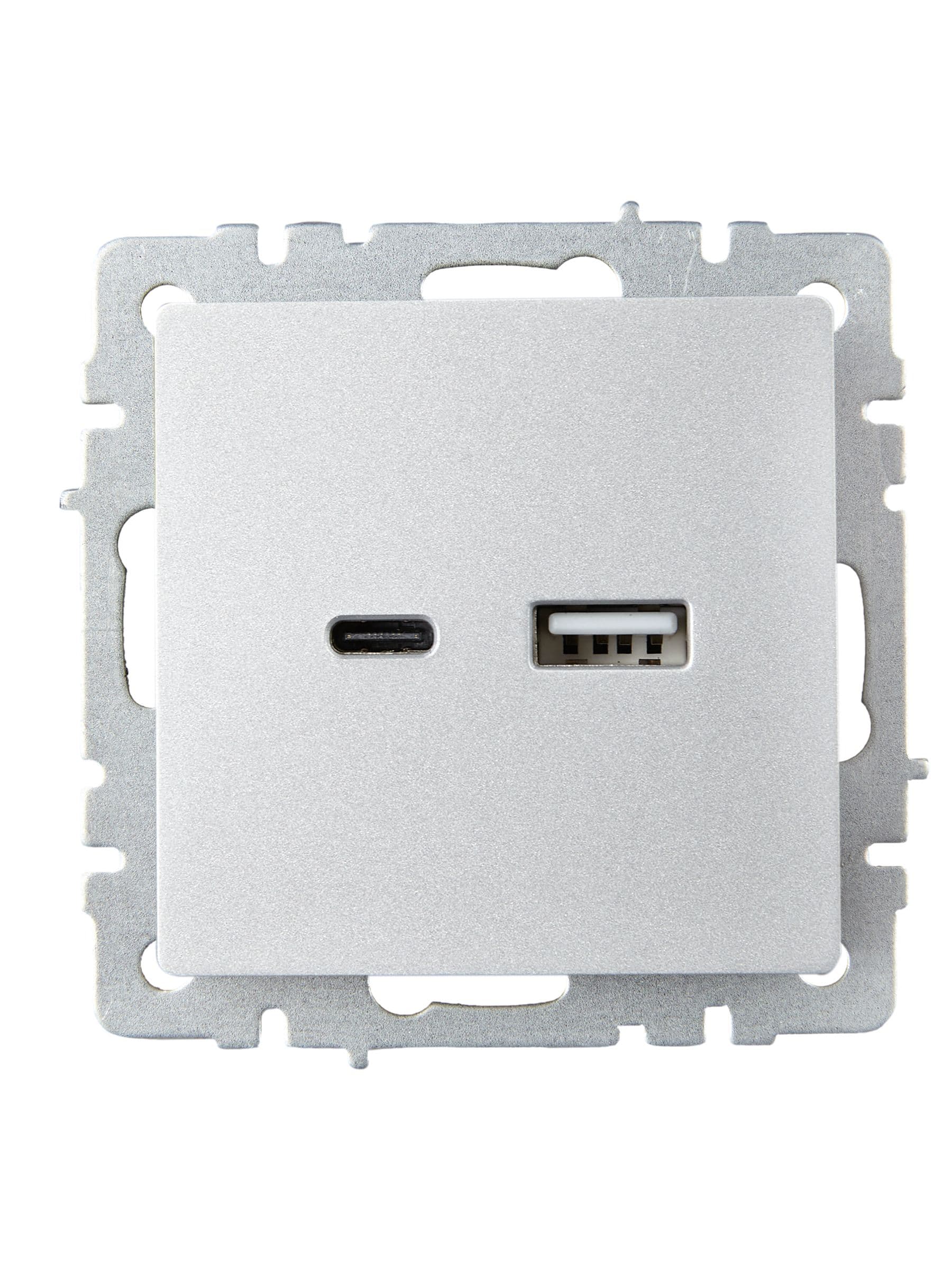 BRITE Розетка USB A+C 18Вт РЮ11-1-БрА алюминий