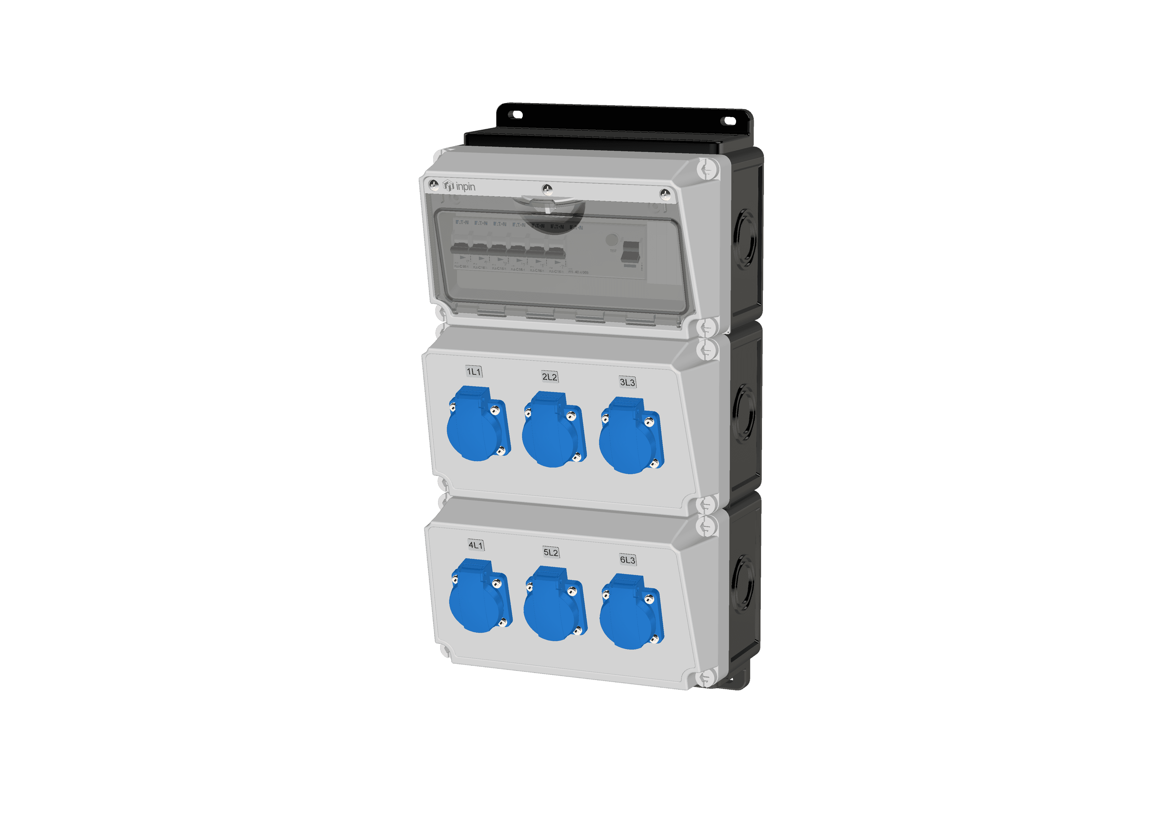 Комбинация розеток , Вход М32, клеммы, УЗО 4P/40A/30mA, 6xSchuko16A., IP54.