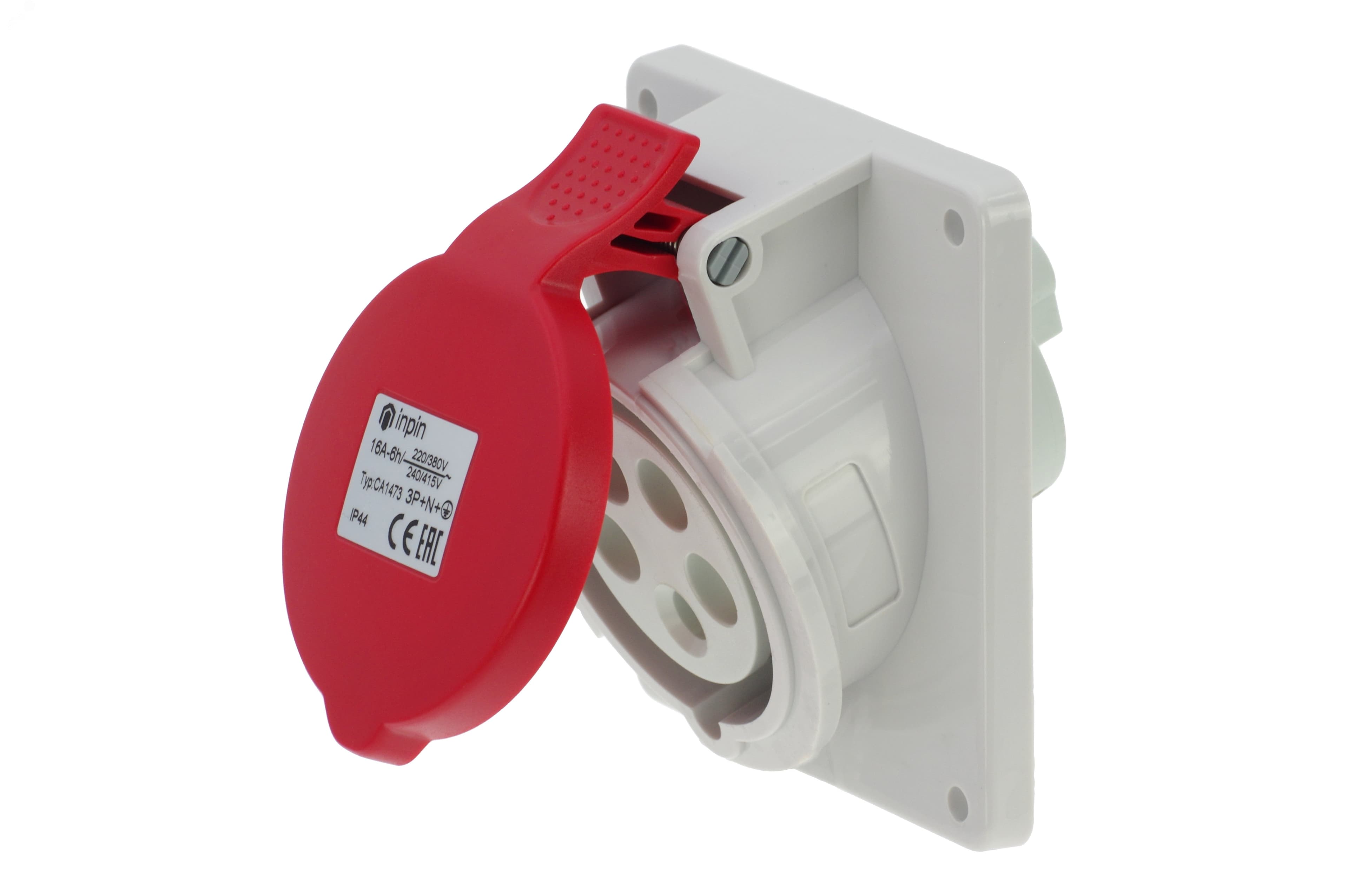 Розетка встраиваемая наклонная 16A/400V/3P+N+E/IP44, фланец 92x100