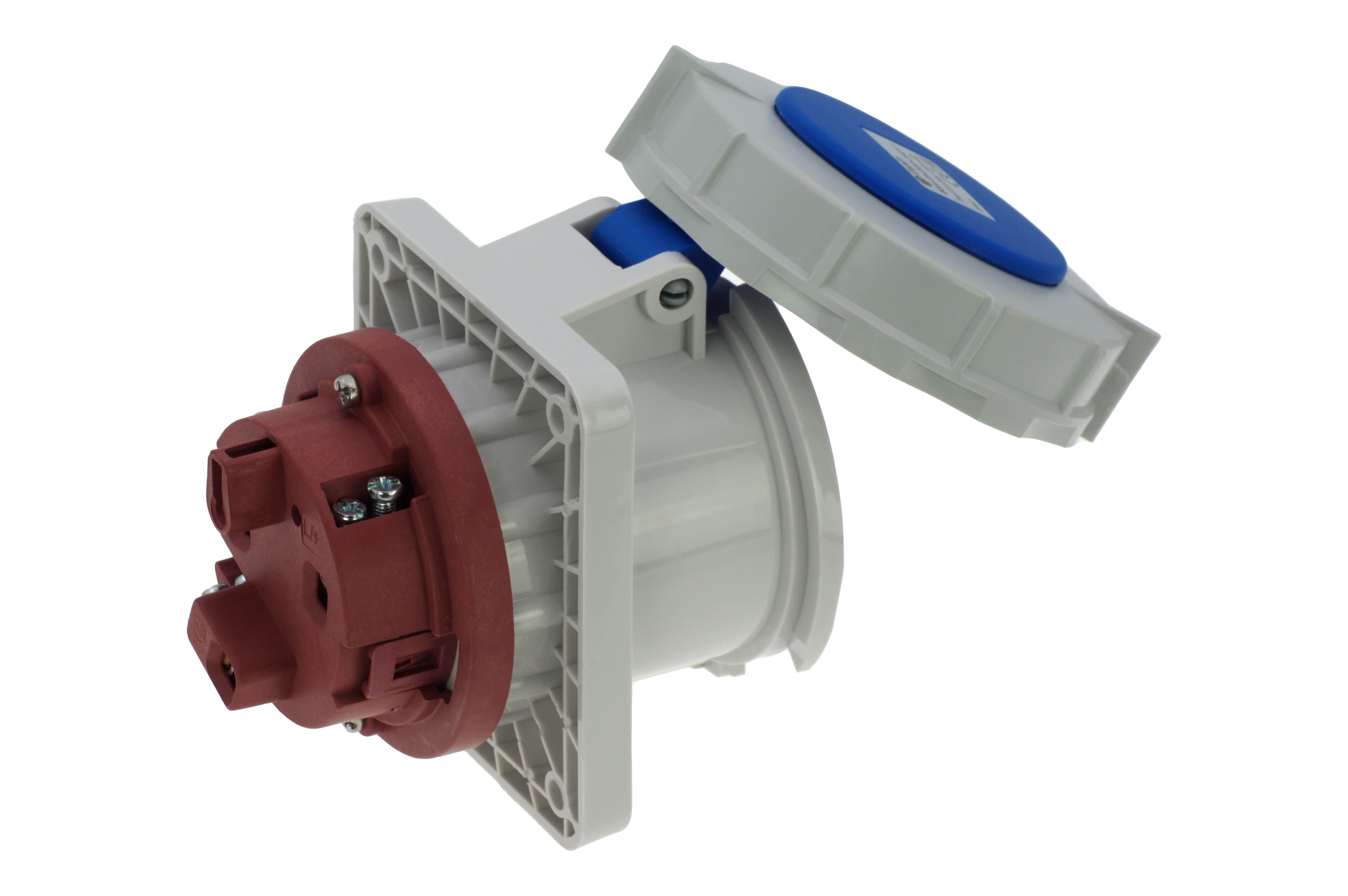 Розетка встраиваемая 63A/230V/1P+N+E/IP67, фланец 100x107