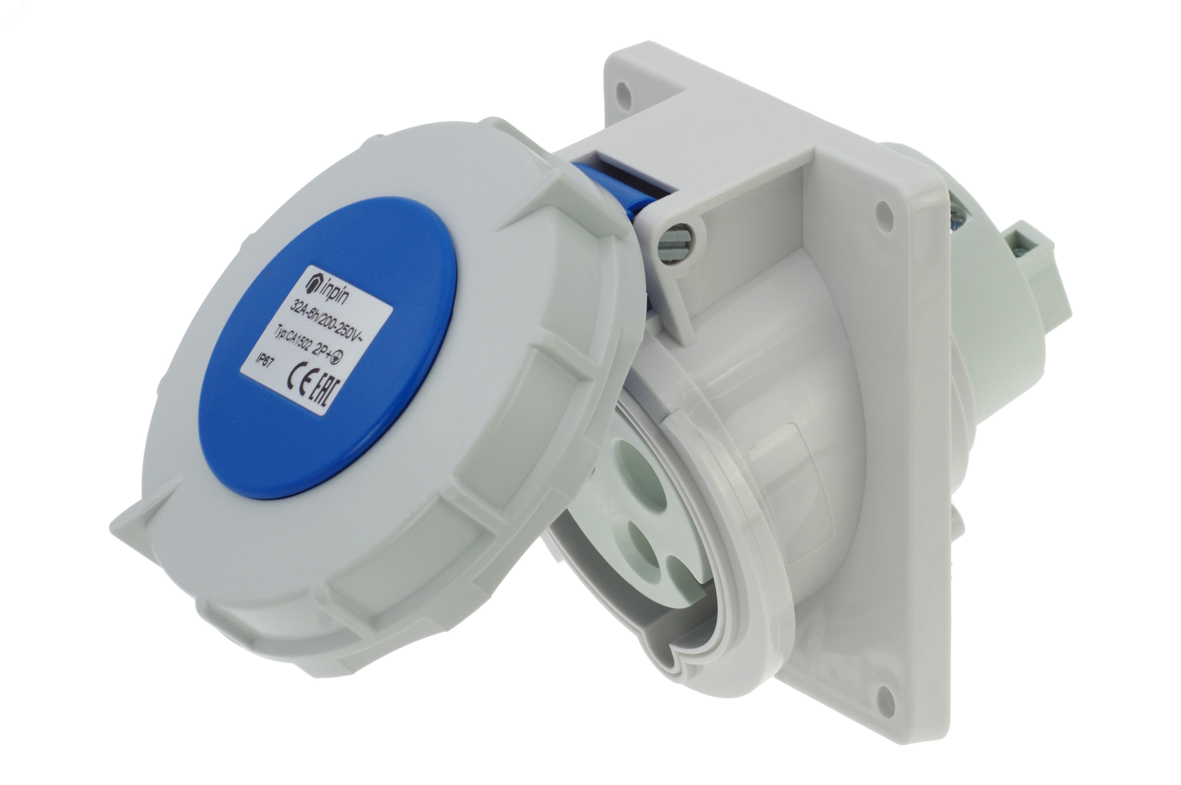 Розетка встраиваемая наклонная 32A/230V/1P+N+E/IP67, фланец 92x100