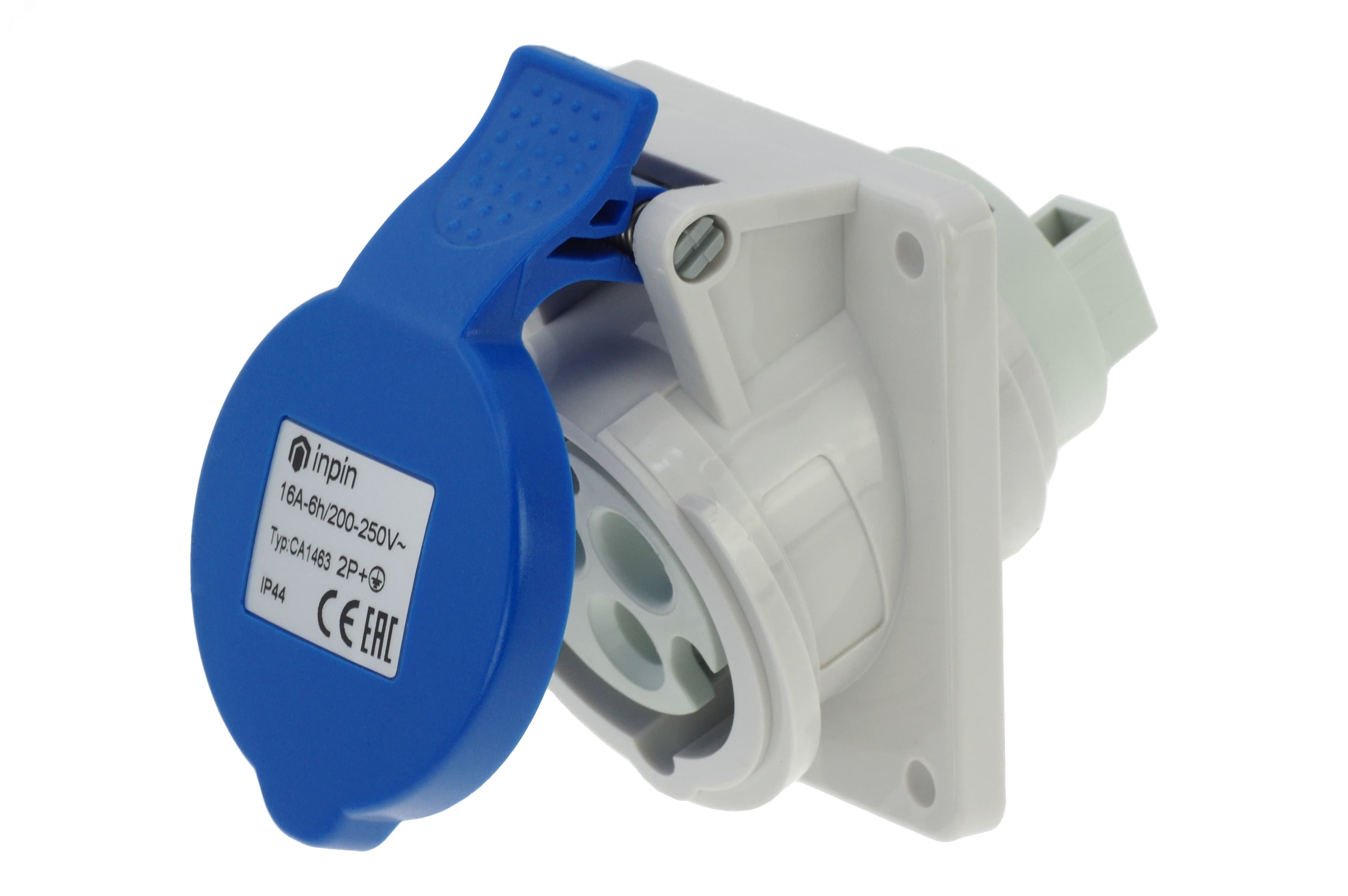 Розетка встраиваемая наклонная 16A/230V/1P+N+E/IP44, фланец 64x74