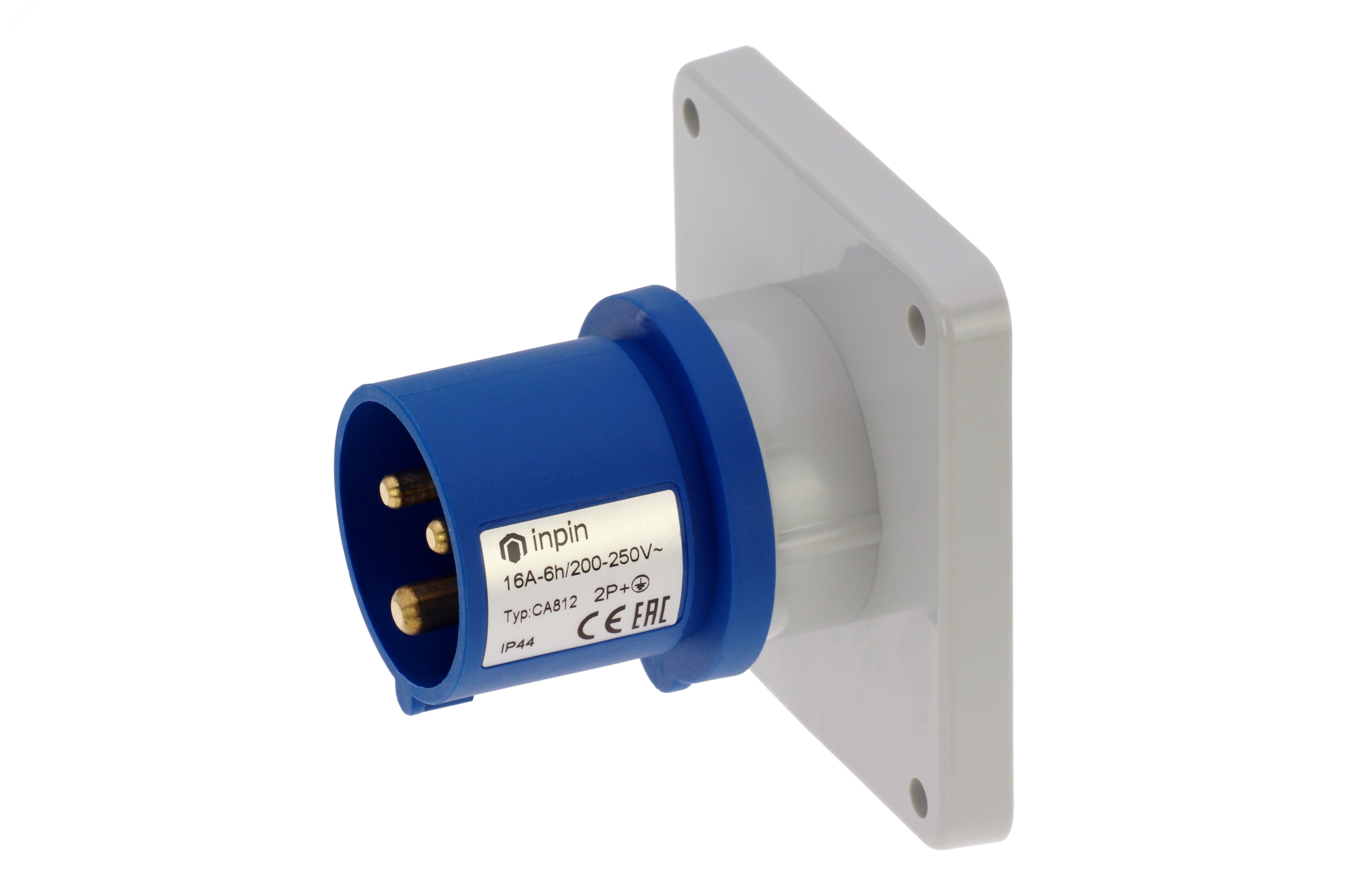 Вилка встраиваемая 16A/230V/1P+N+E/IP44, фланец 86x86