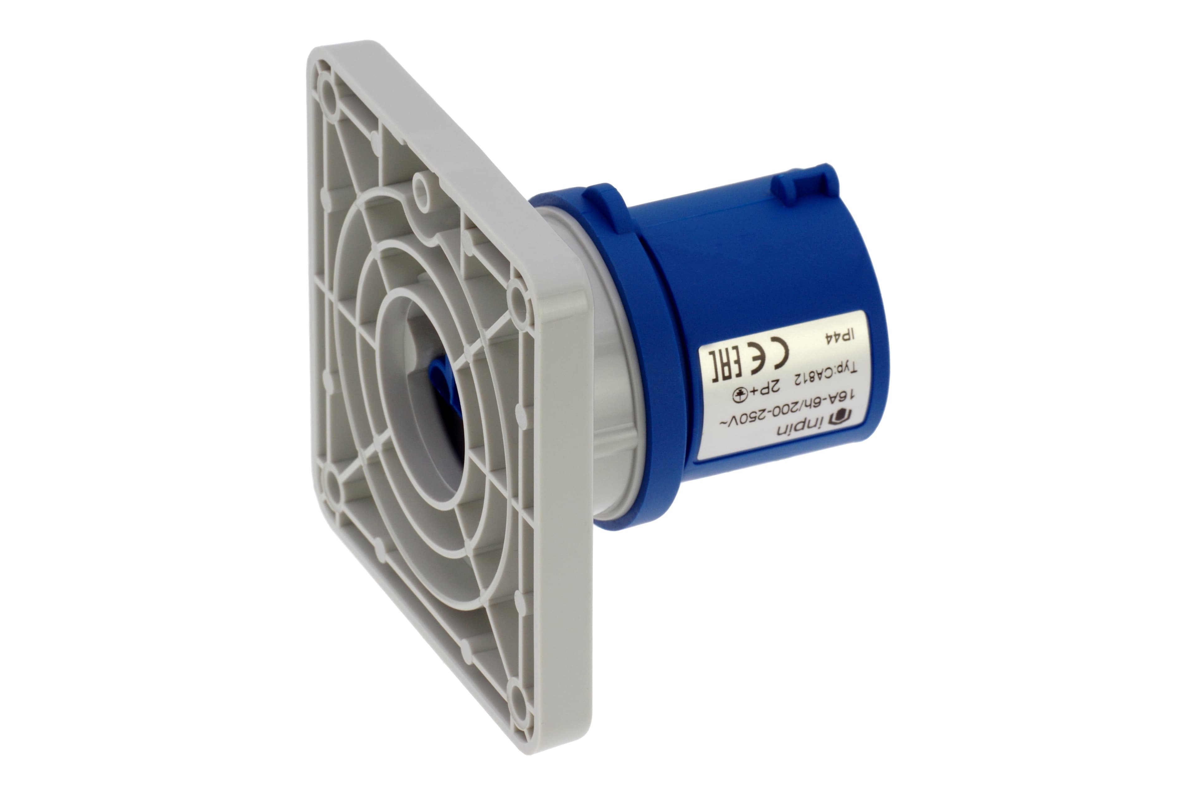 Вилка встраиваемая 16A/230V/1P+N+E/IP44, фланец 86x86