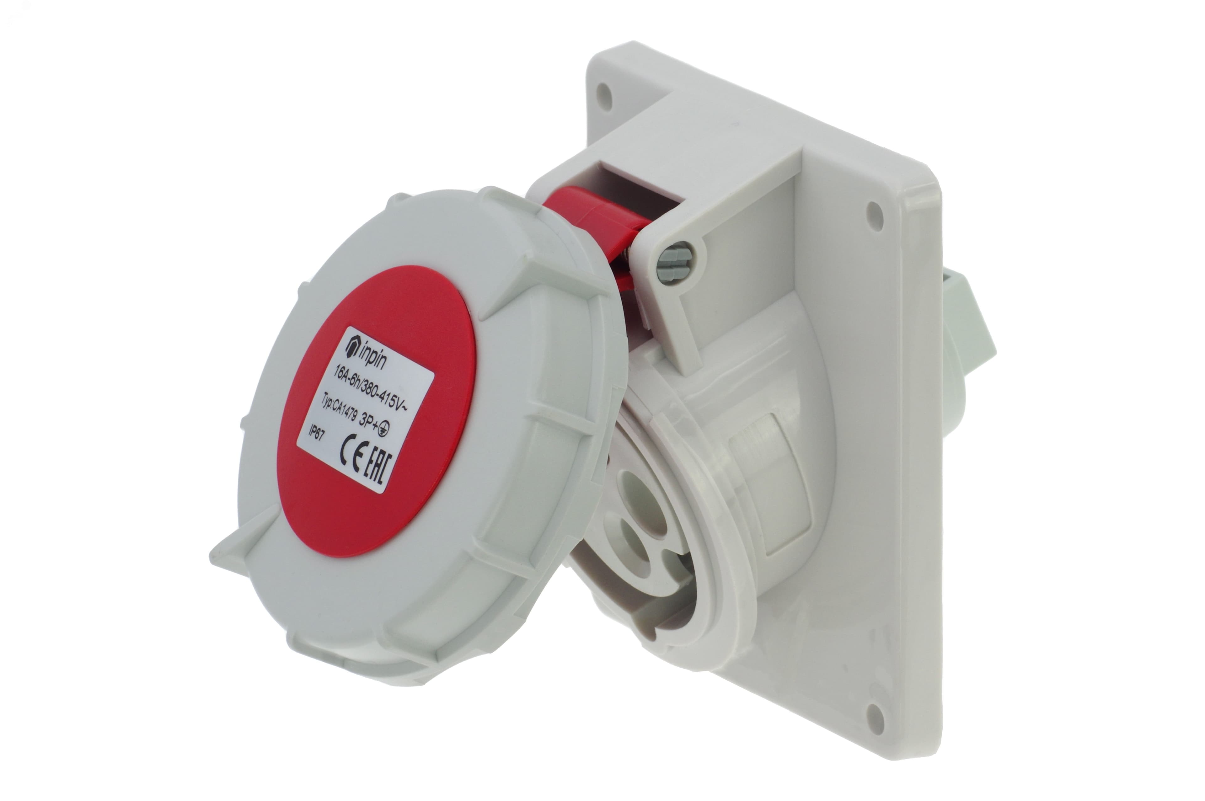 Розетка встраиваемая наклонная 16A/400V/3P+E/IP67, фланец 92x100