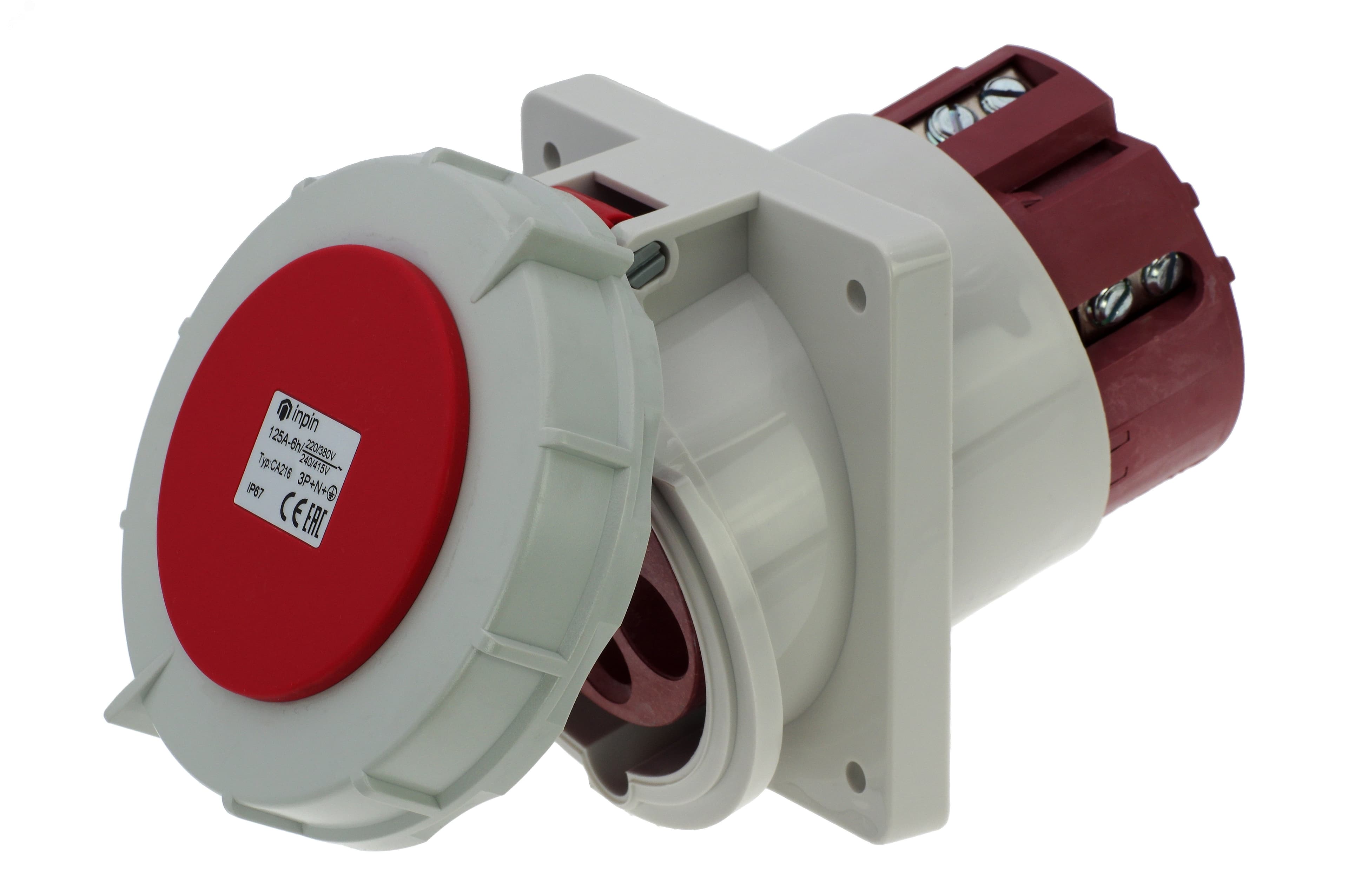 Розетка встраиваемая наклонная 125A/400V/3P+N+E/IP67, фланец 110x114