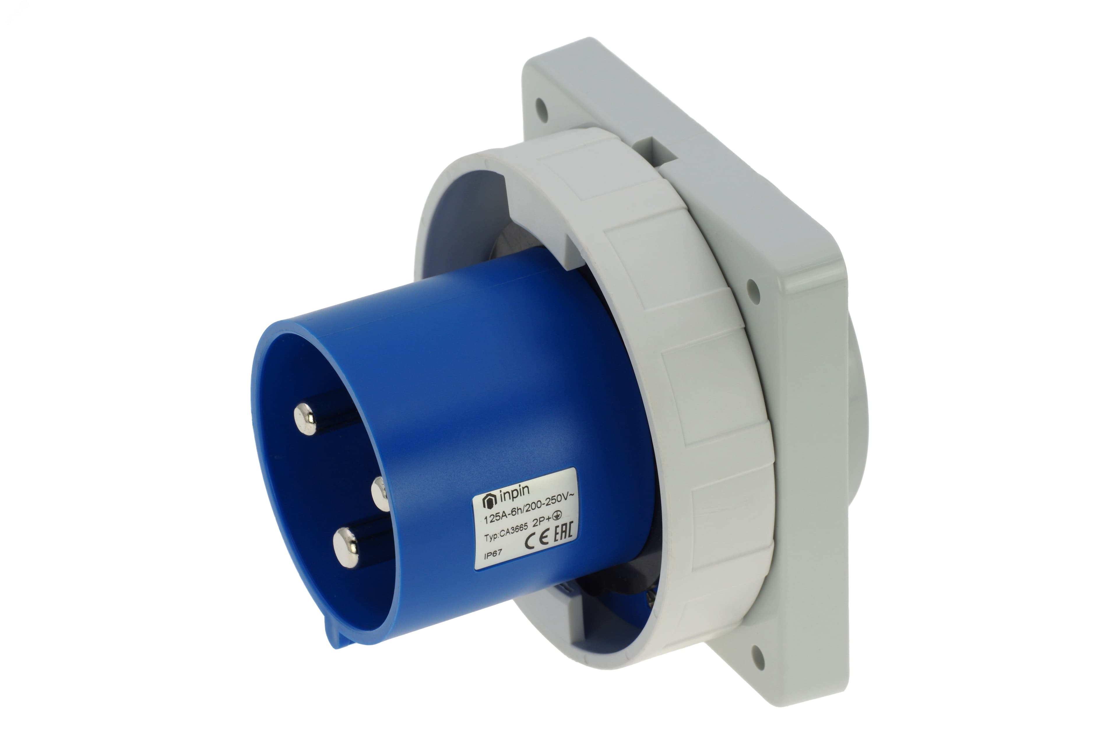 Вилка встраиваемая 125A/230V/1P+N+E/IP67, фланец 130x130