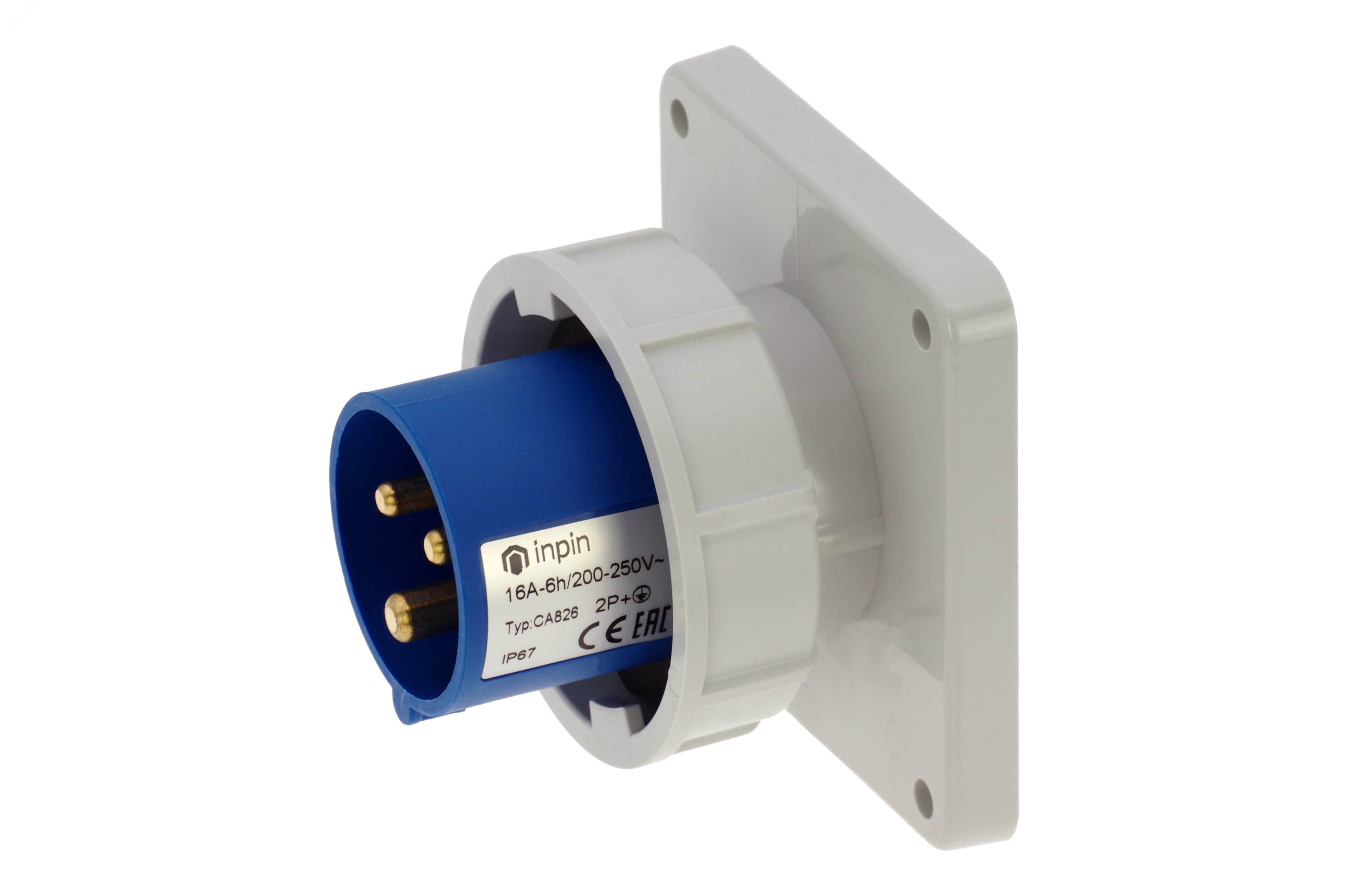 Вилка встраиваемая 16A/230V/1P+N+E/IP67, фланец 86x86