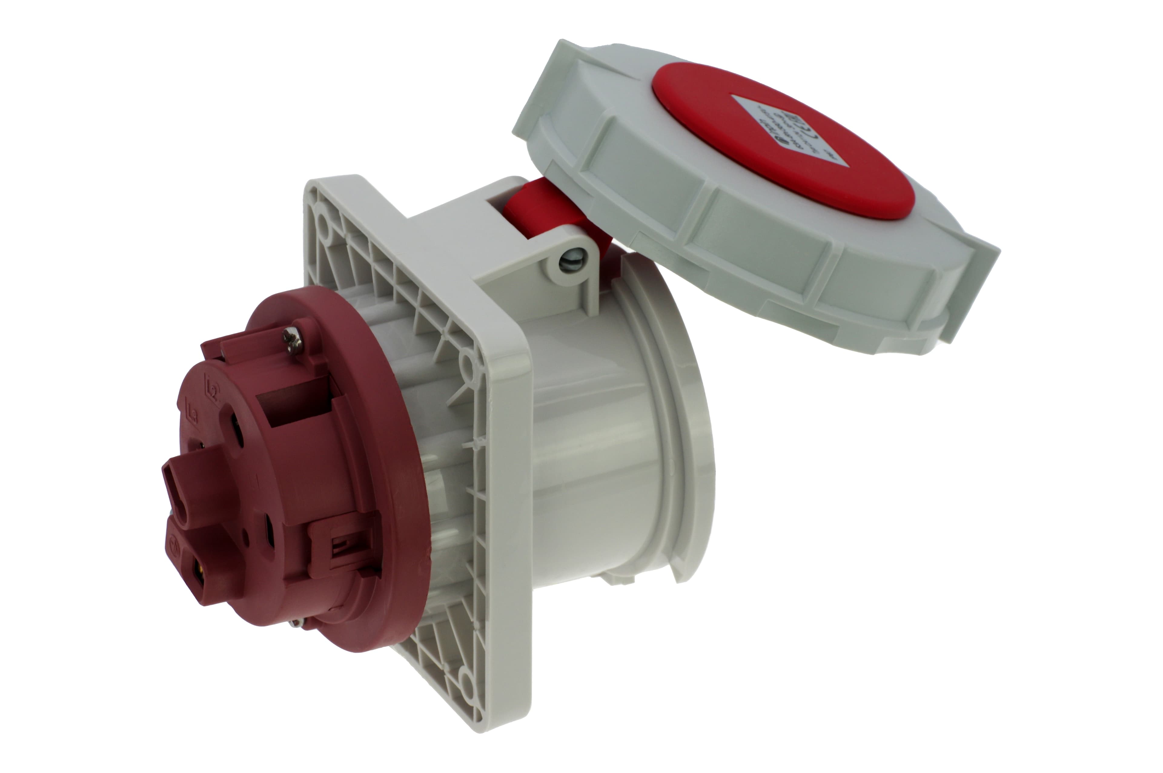 Розетка встраиваемая 63A/400V/3P+E/IP67, фланец 100x107