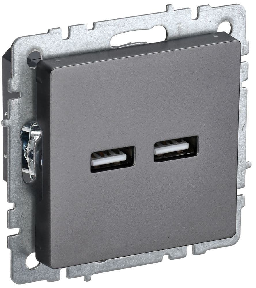 BRITE Розетка USB A+A 5В 3,1А РЮ10-1-БрС сталь