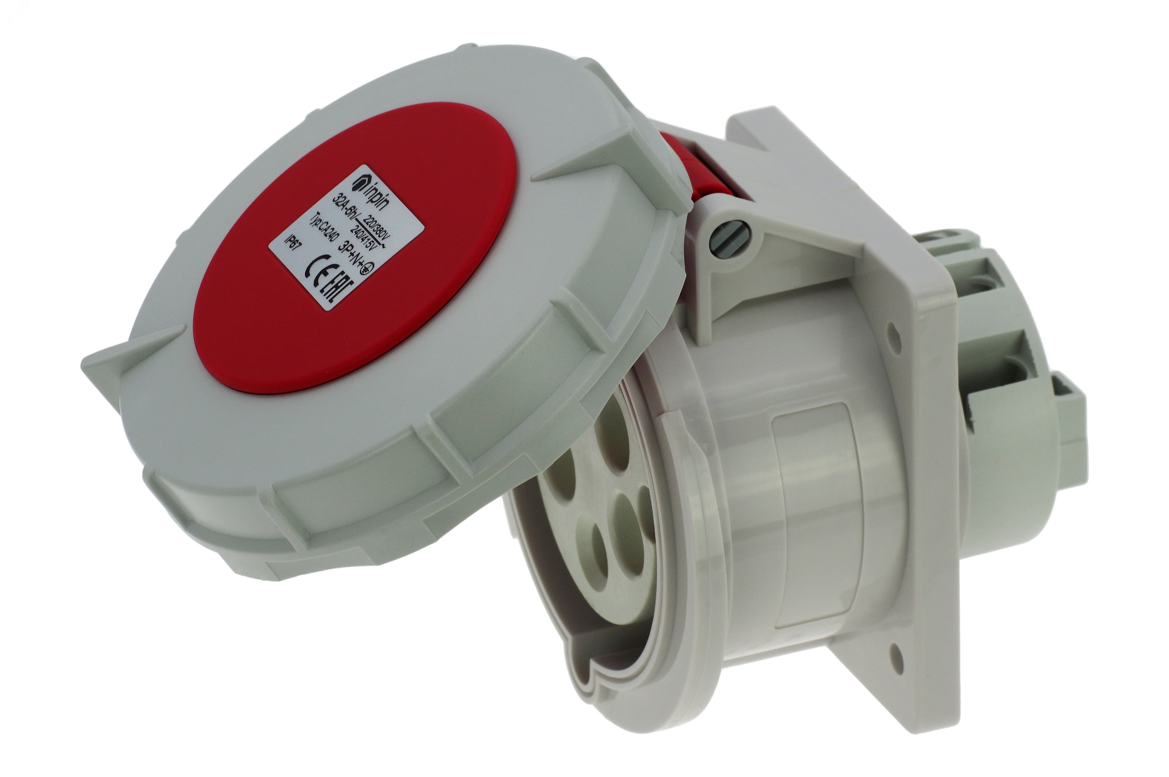 Розетка встраиваемая 32A/400V/3P+N+E/IP67, фланец 75x85