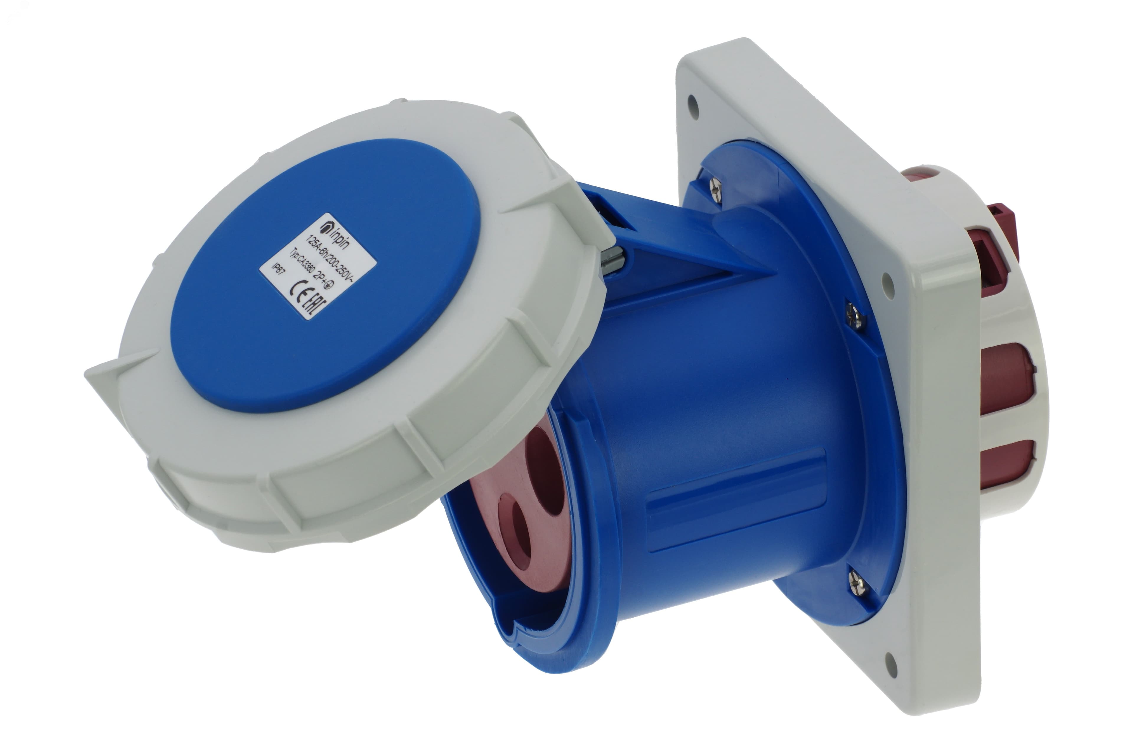 Розетка встраиваемая 125A/230V/1P+N+E/IP67, фланец 130x130