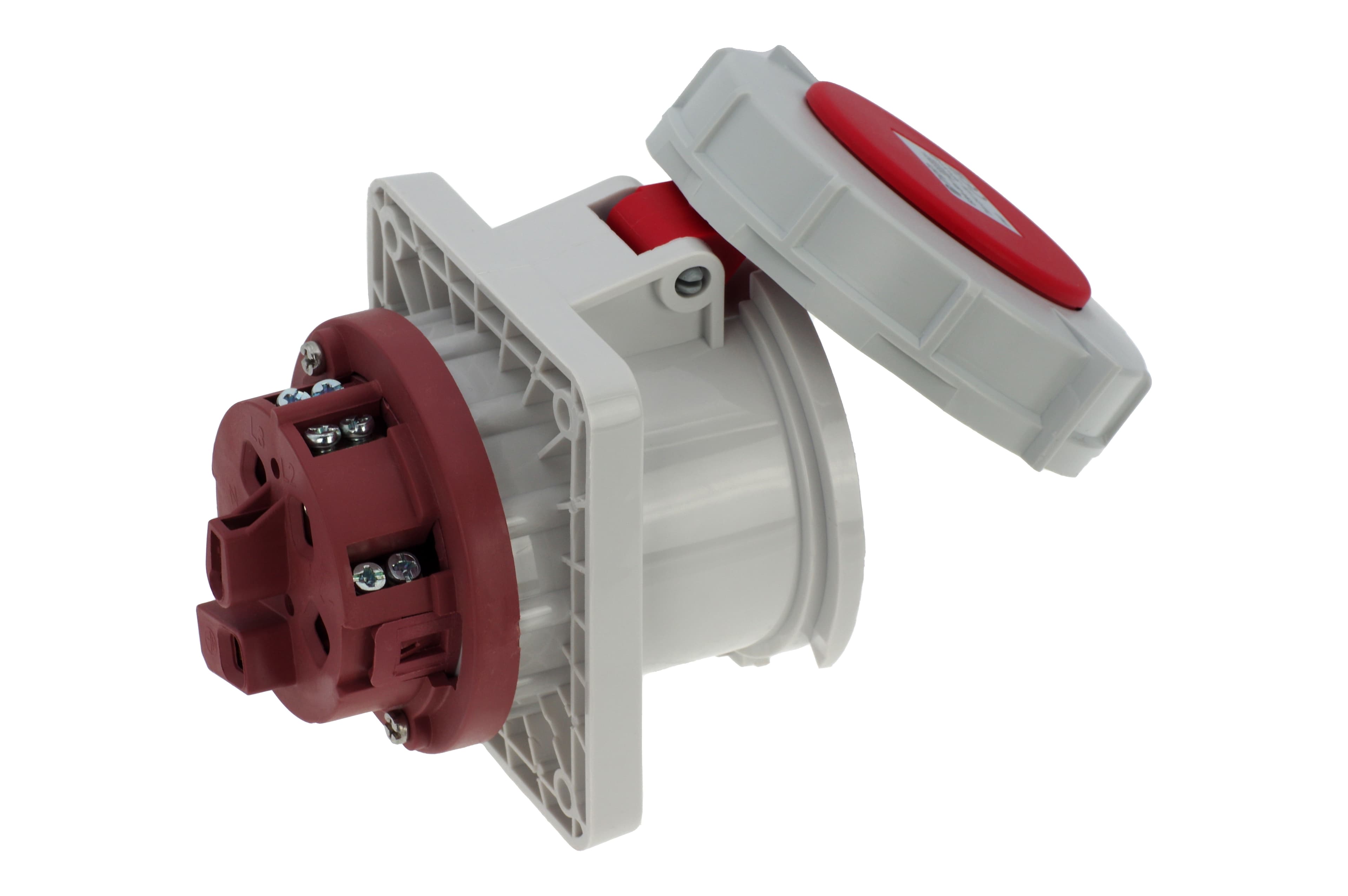 Розетка встраиваемая 63A/400V/3P+N+E/IP67, фланец 100x107