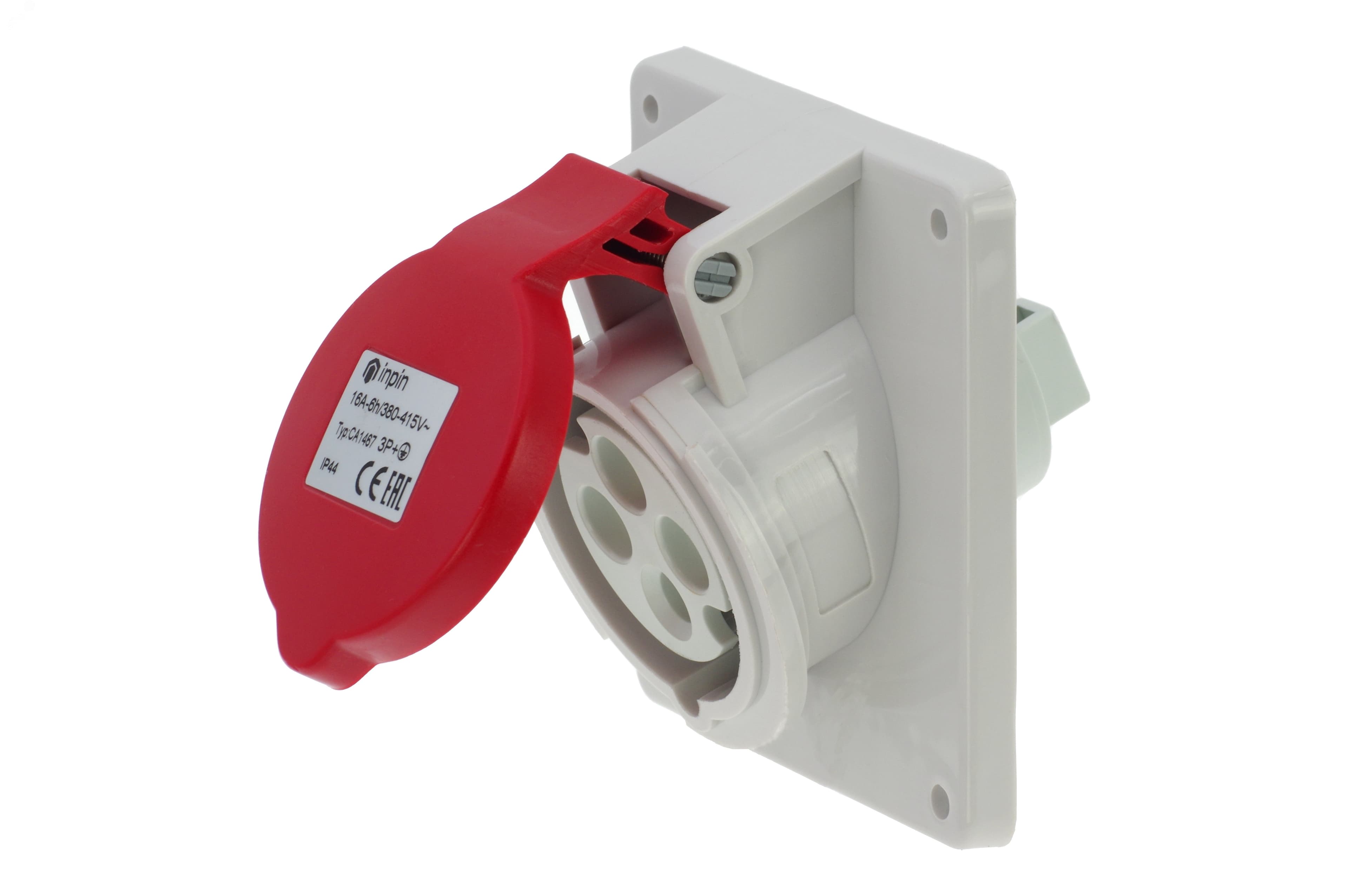 Розетка встраиваемая наклонная 16A/400V/3P+E/IP44, фланец 92x100