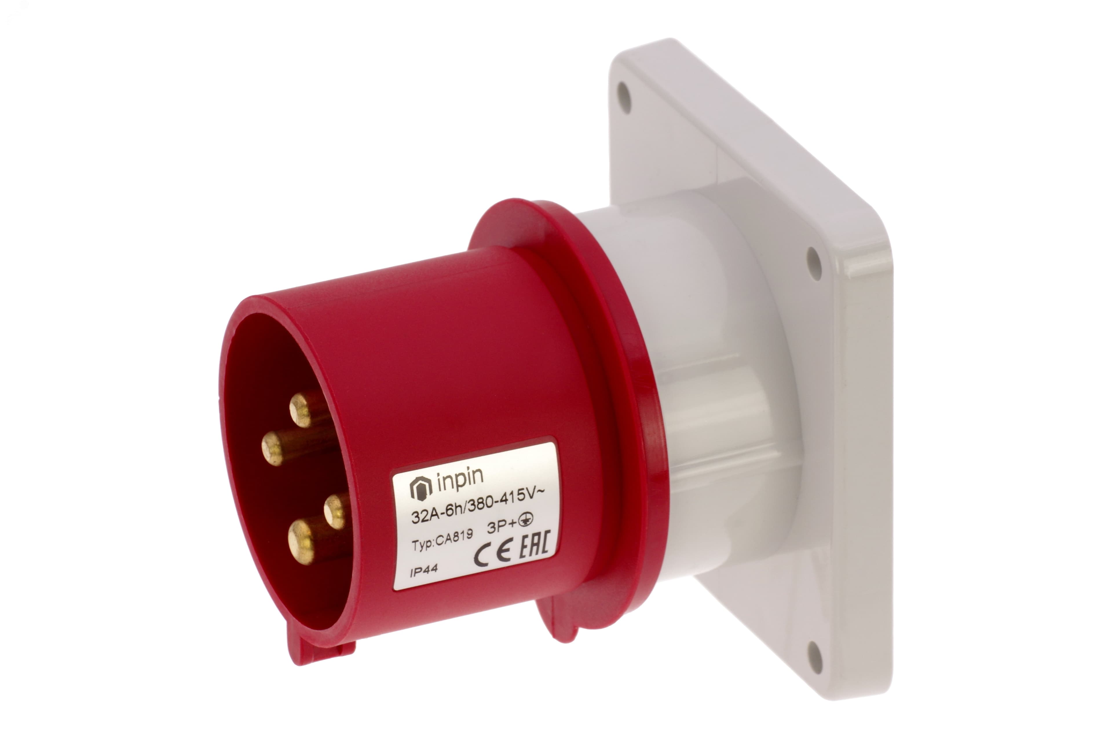 Вилка встраиваемая 32A/400V/3P+E/IP44, фланец 86x86