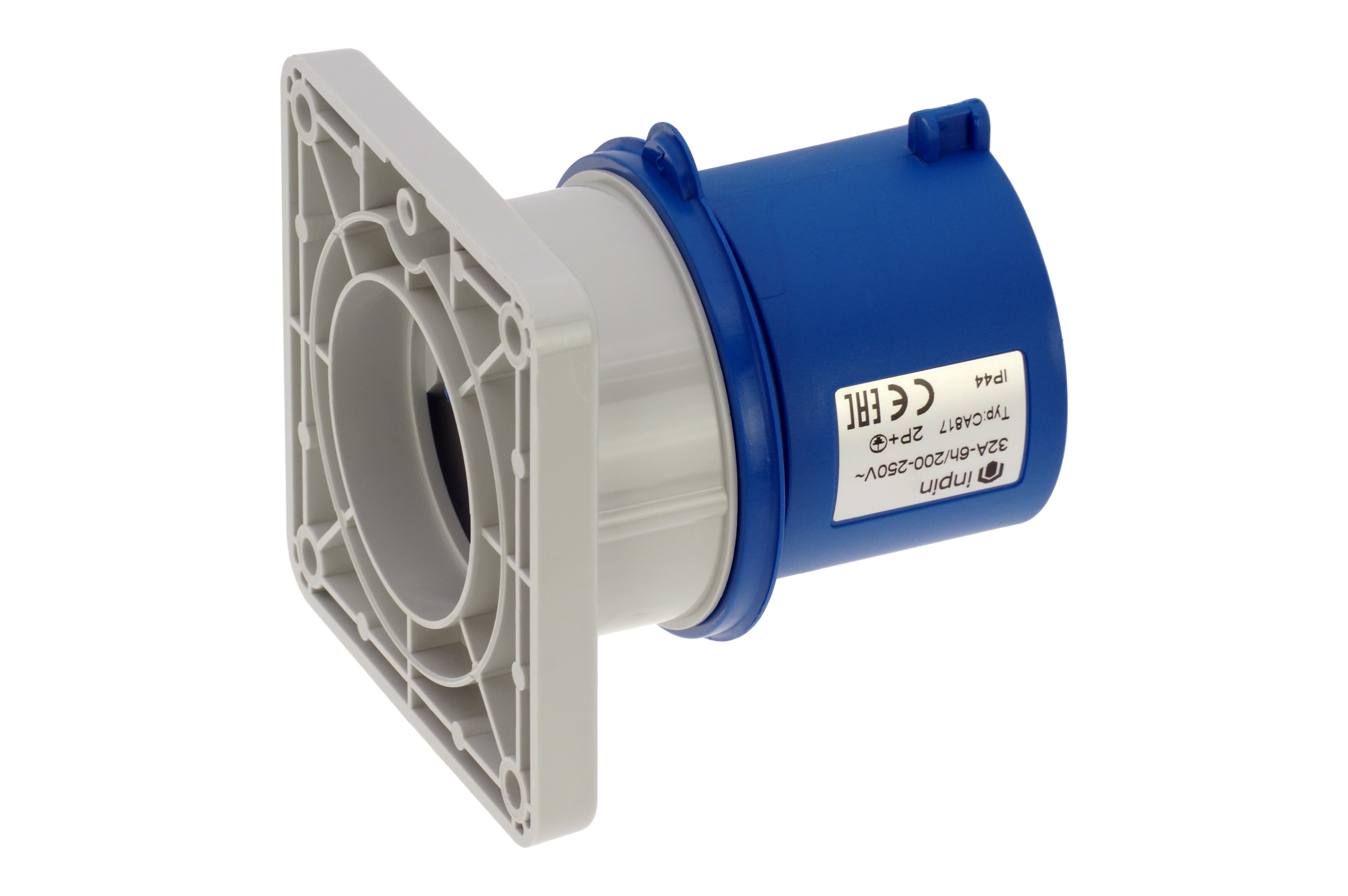 Вилка встраиваемая 32A/230V/1P+N+E/IP44, фланец 86x86