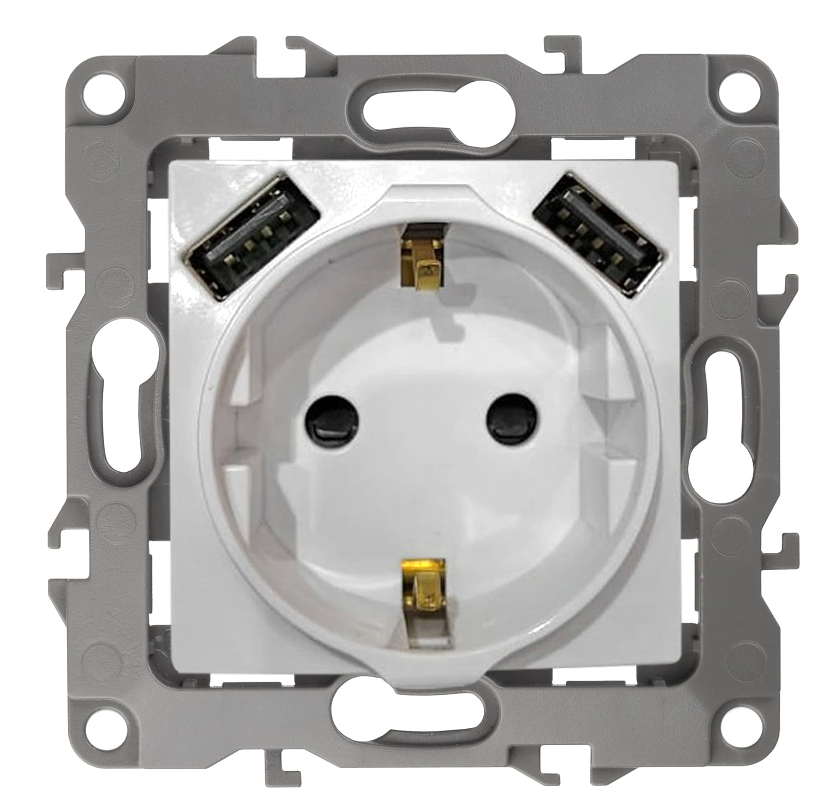 Розетка 2P+E 16A-250В, штор. с 2xUSB 5В-3А, Эра12, белый (10/100/2000) 12-4109-01