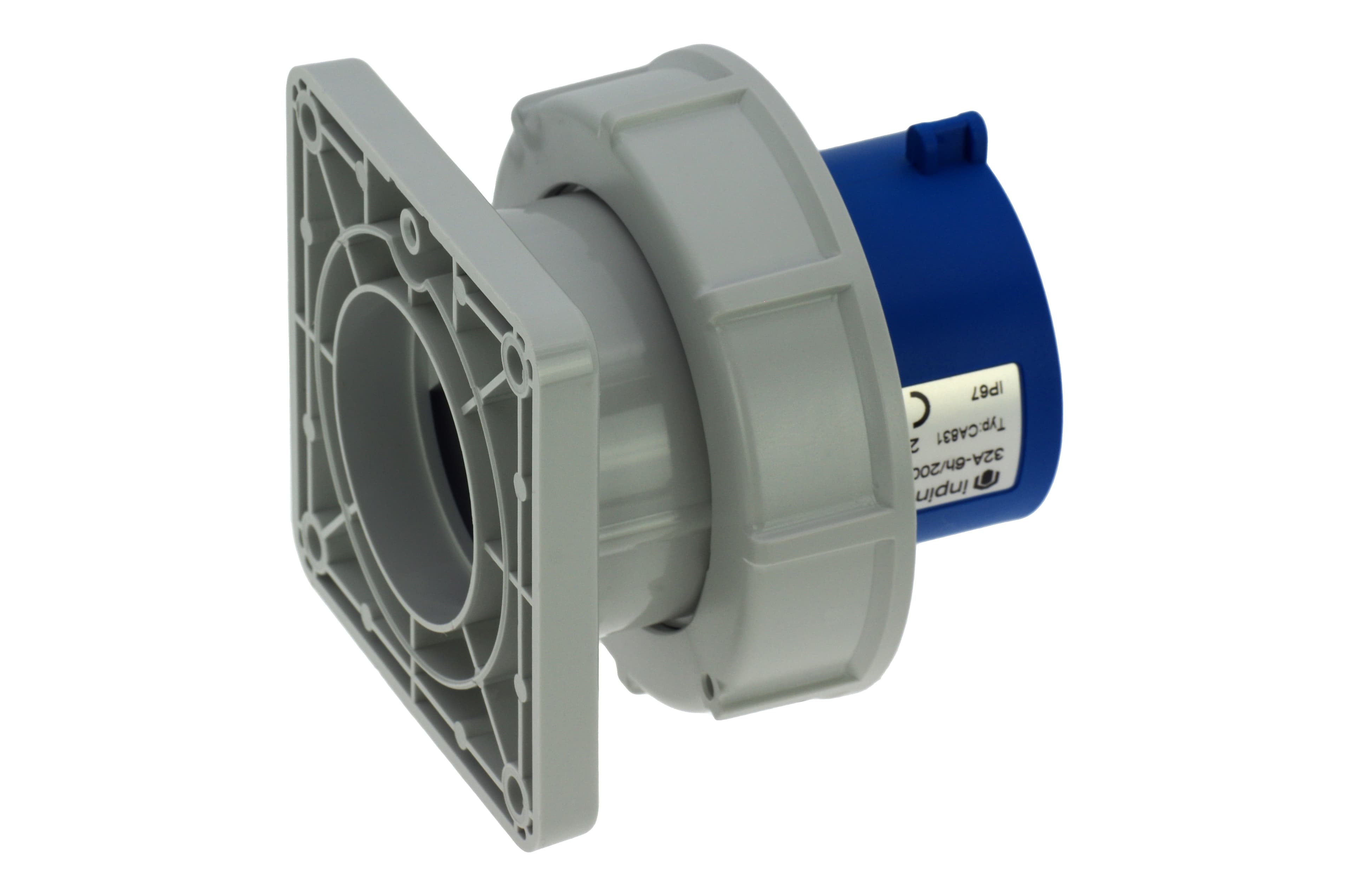 Вилка встраиваемая 32A/230V/1P+N+E/IP67, фланец 86x86