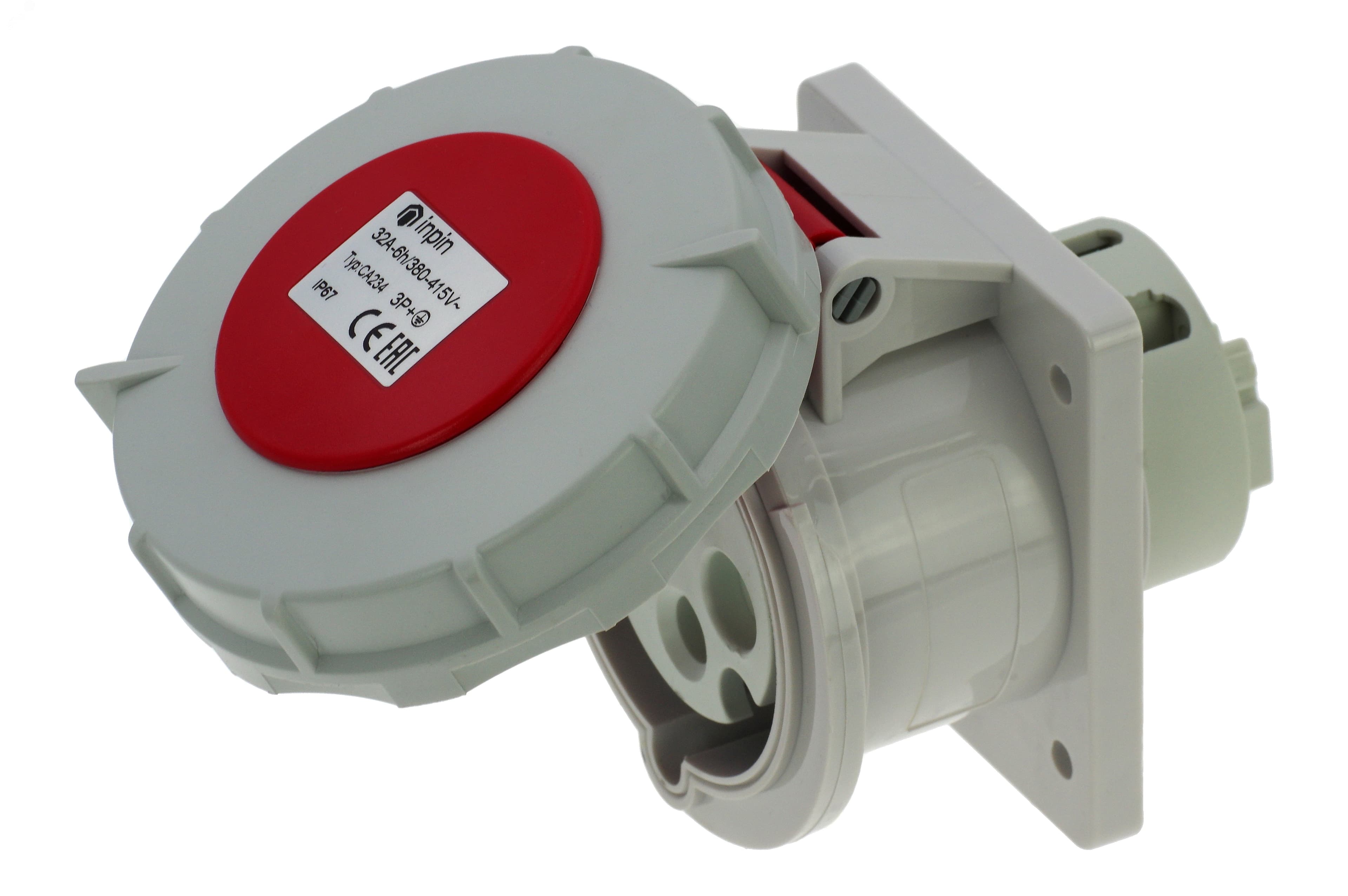 Розетка встраиваемая 32A/400V/3P+E/IP67, фланец 75x85