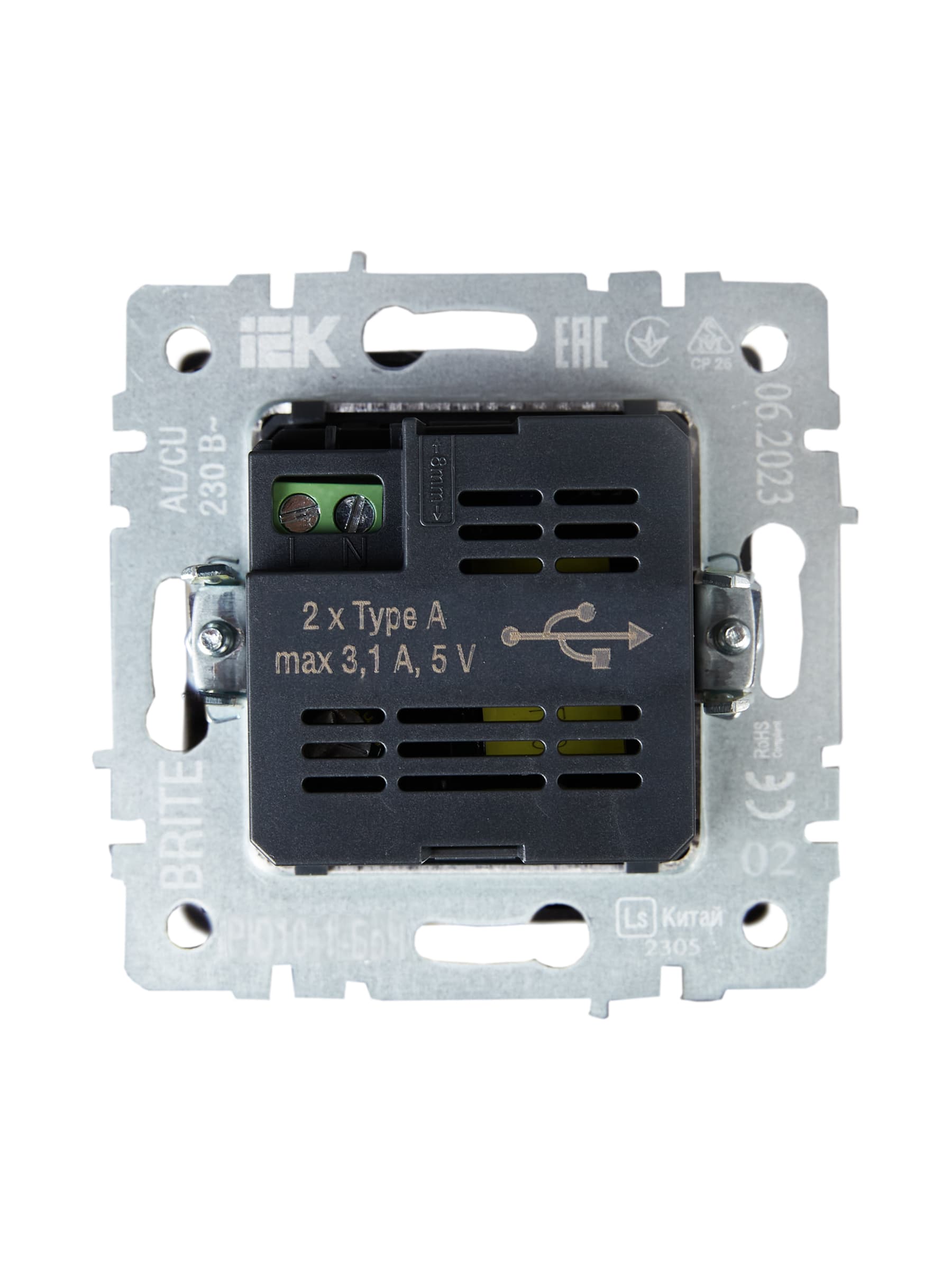 BRITE Розетка USB A+A 5В 3,1А РЮ10-1-БрЧ черный