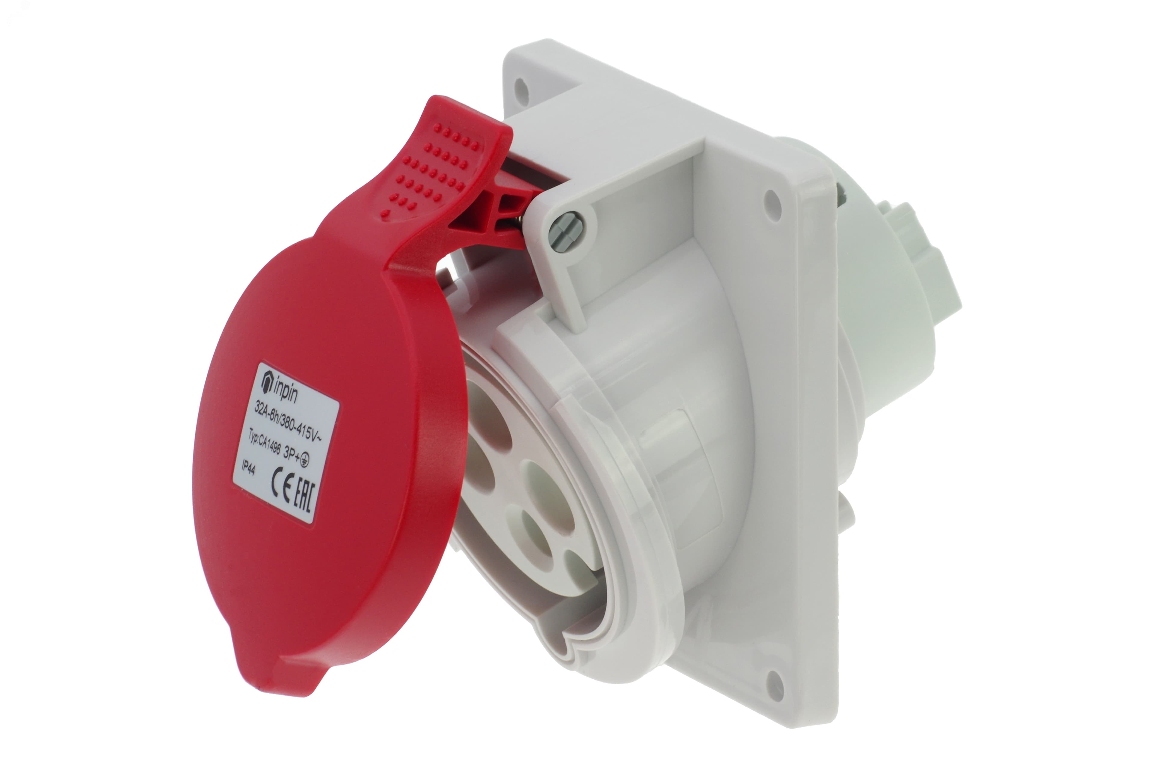 Розетка встраиваемая наклонная 32A/400V/3P+E/IP44, фланец 92x100