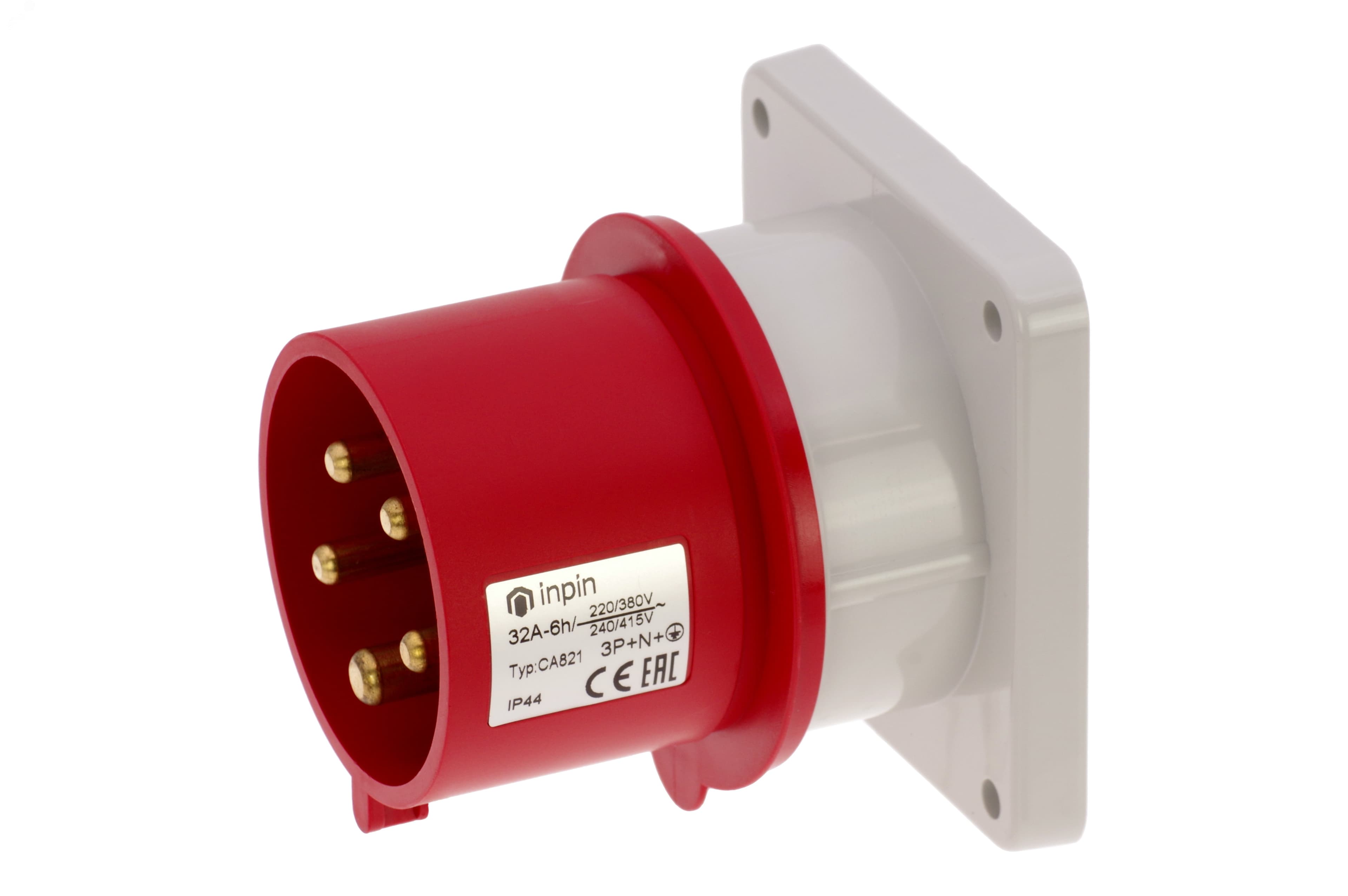Вилка встраиваемая 32A/400V/3P+N+E/IP44, фланец 86x86