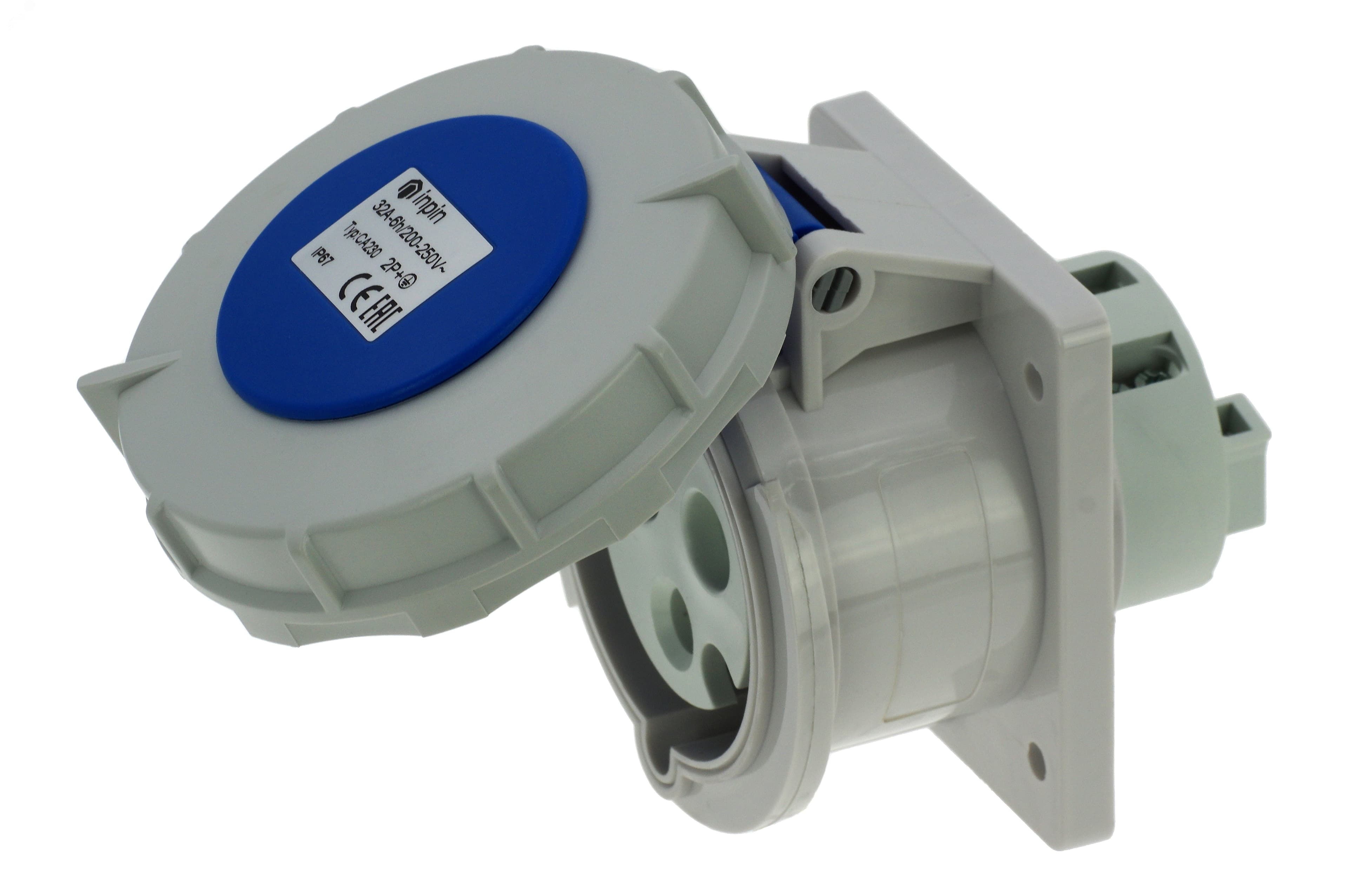 Розетка встраиваемая 32A/230V/1P+N+E/IP67, фланец 75x85