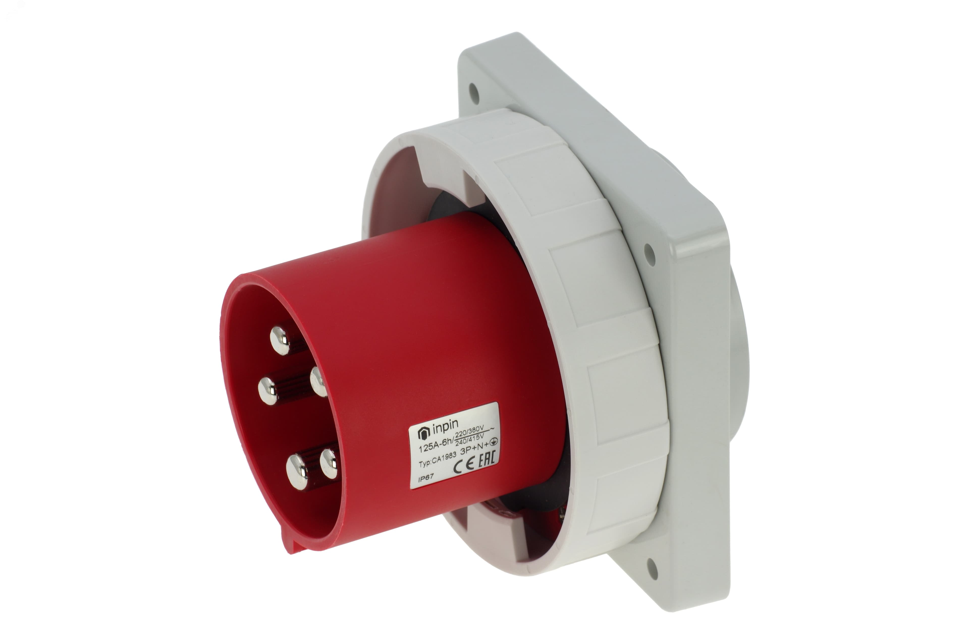 Вилка встраиваемая 125A/400V/3P+N+E/IP67, фланец 130x130