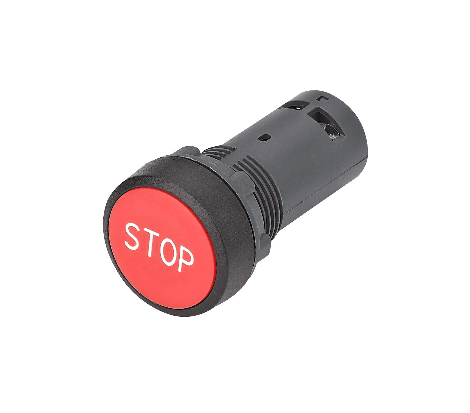 Кнопка моноблочная 22мм красная с возвратом, с маркировкой STOP, пластик, 1НО+1НЗ, IP65 SB7