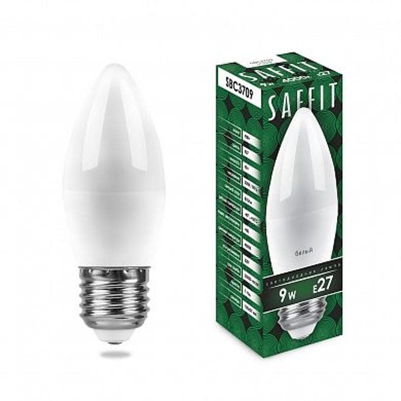 Лампа светодиодная SBC3709 9W 4000K 230V E27 C37 свеча