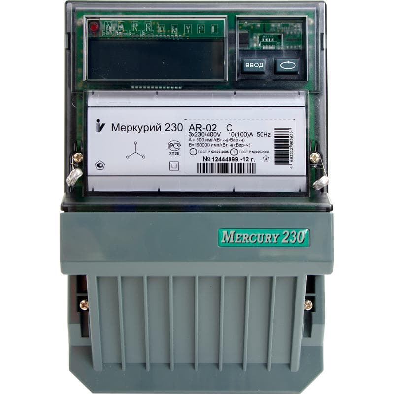 Счетчик Меркурий 230 AR-01 R 5-60А/400В (1 тар.) ЖКИ (монт. пл.)
