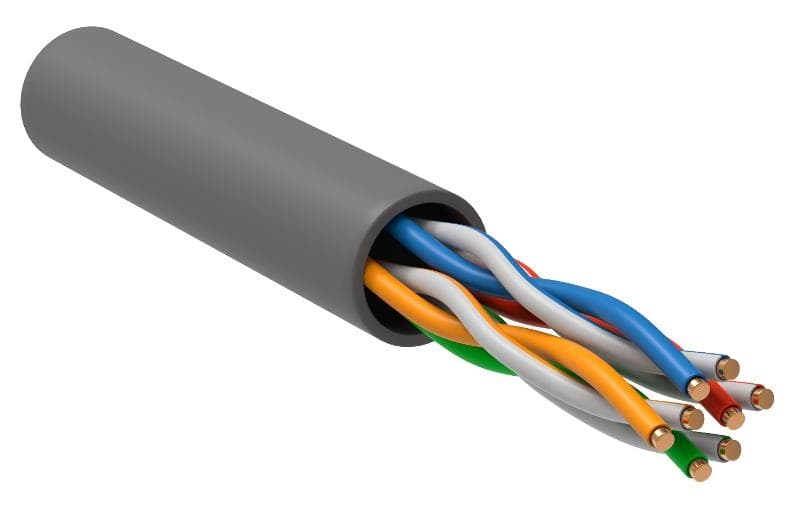 Кабель связи витая пара U/UTP, кат.5E 4x2х24AWG solid, LSZH, 305м, серый