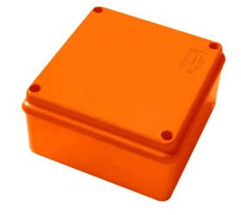 Коробка огнестойкая E110,о/п 100х100х55,без галогена, 6 вых., IP55, 3P, (0,15-2,5мм2), цвет оранж JBS100