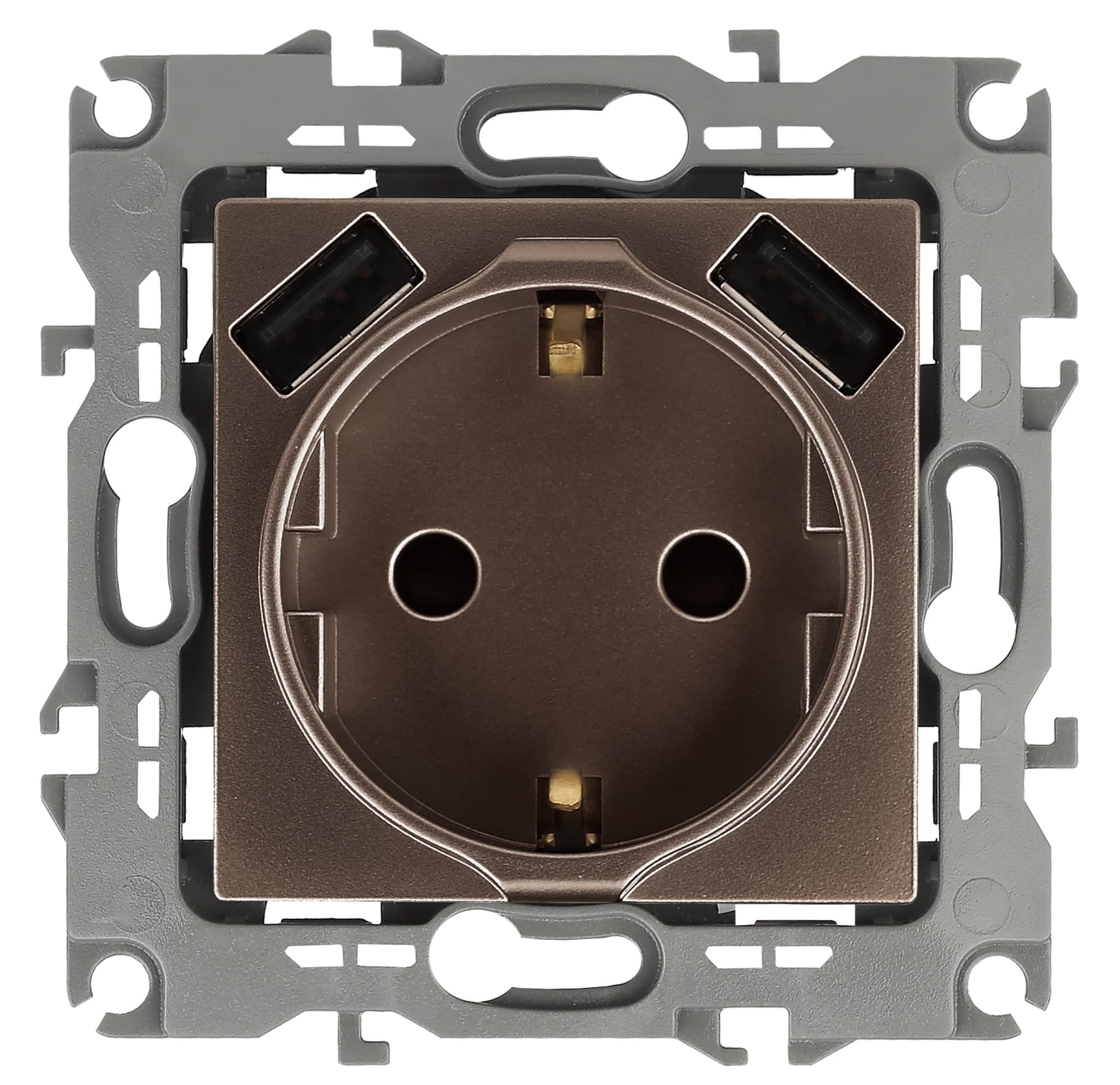 Розетка 2P+E 16A-250В, штор. с 2xUSB 5В-3А, Эра12, бронза (10/100/2000) 12-4109-13