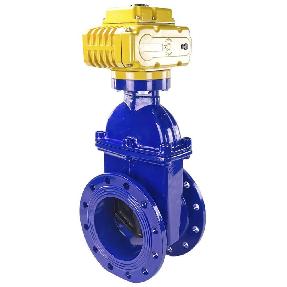Задвижка клиновая 30ч939р с обрезиненным клином синяя GGG50-EPDM-F4-BLUE Ду200 Ру10 110-120 град. с электроприводом M200-220, 220 В